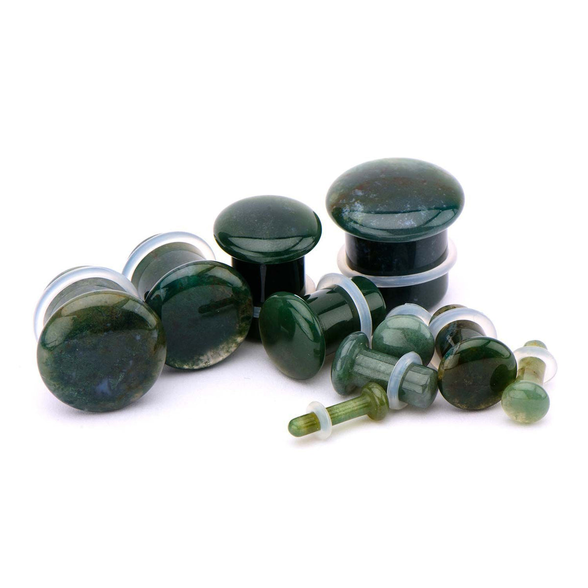 Single Flare Moss Agate Plugs - 1 Pair