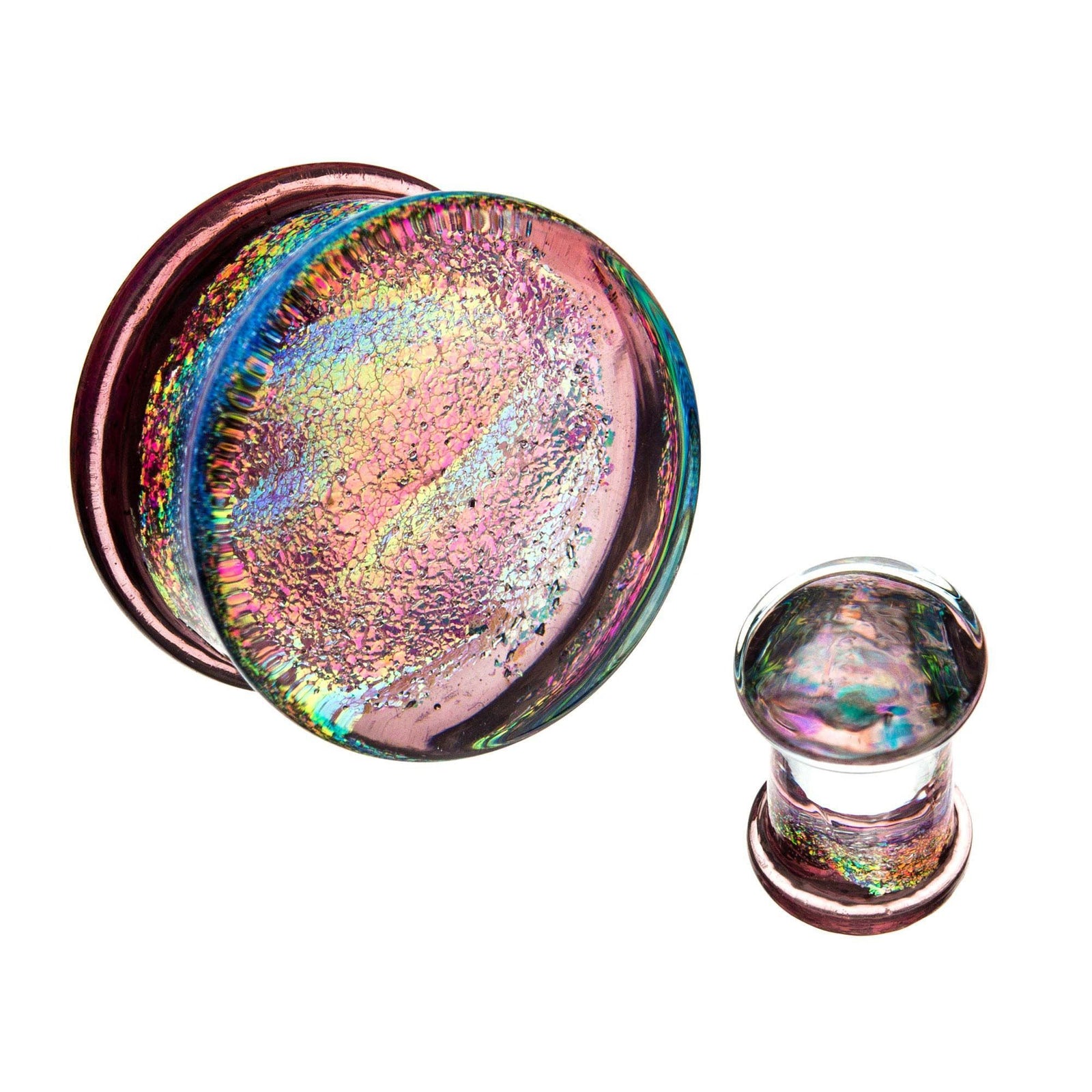 Single Flare Purple Dichroic Glass Plugs - 1 Pair