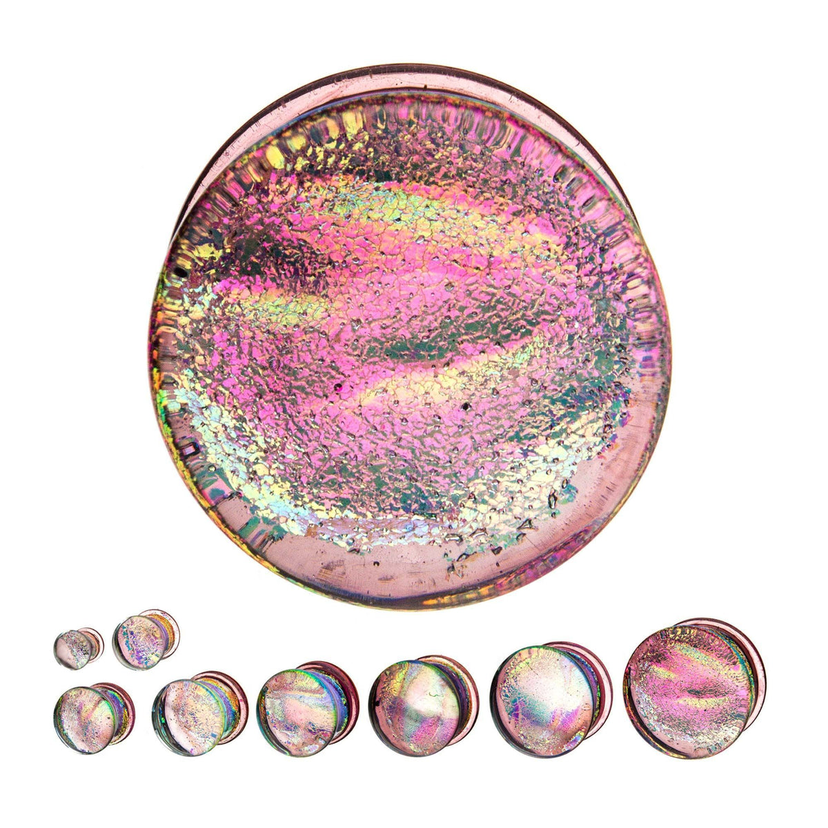 Single Flare Purple Dichroic Glass Plugs - 1 Pair