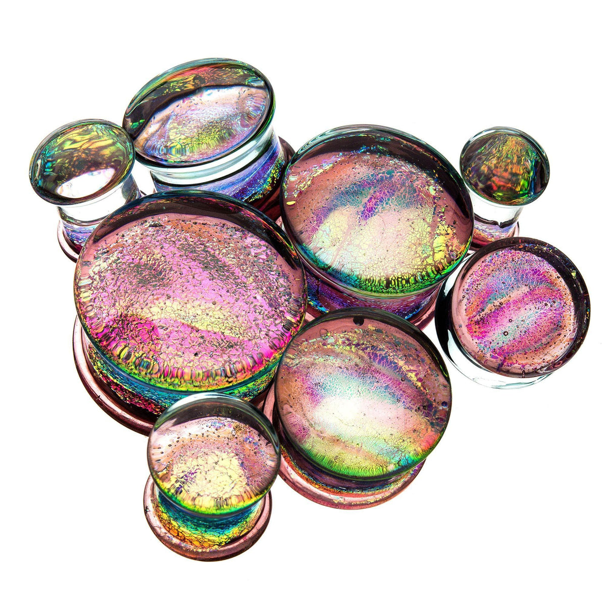 Single Flare Purple Dichroic Glass Plugs - 1 Pair