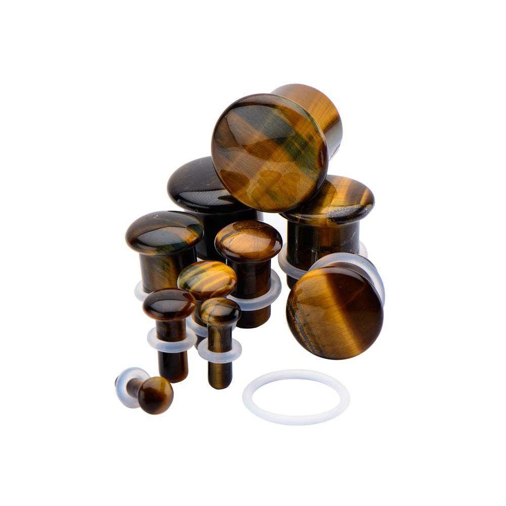 Plugs Earrings - Single Flare Single Flare Tiger Eye Plugs sbvpstn2sfte - 1 Pair -Rebel Bod-RebelBod