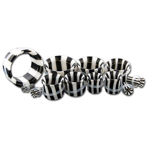 Tunnels - Single Flare Single Flare Tunnel Borosilicate Glass Black White Striped Clear Oring - 1 Piece #SPLT#2 -Rebel Bod-RebelBod