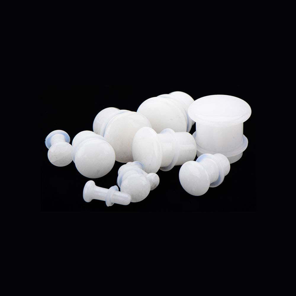 Single Flare White Jade Plugs - 1 Pair