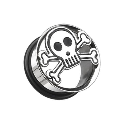 Skull Crossbones Hollow Single Flared Ear Gauge Plug - 1 Pair