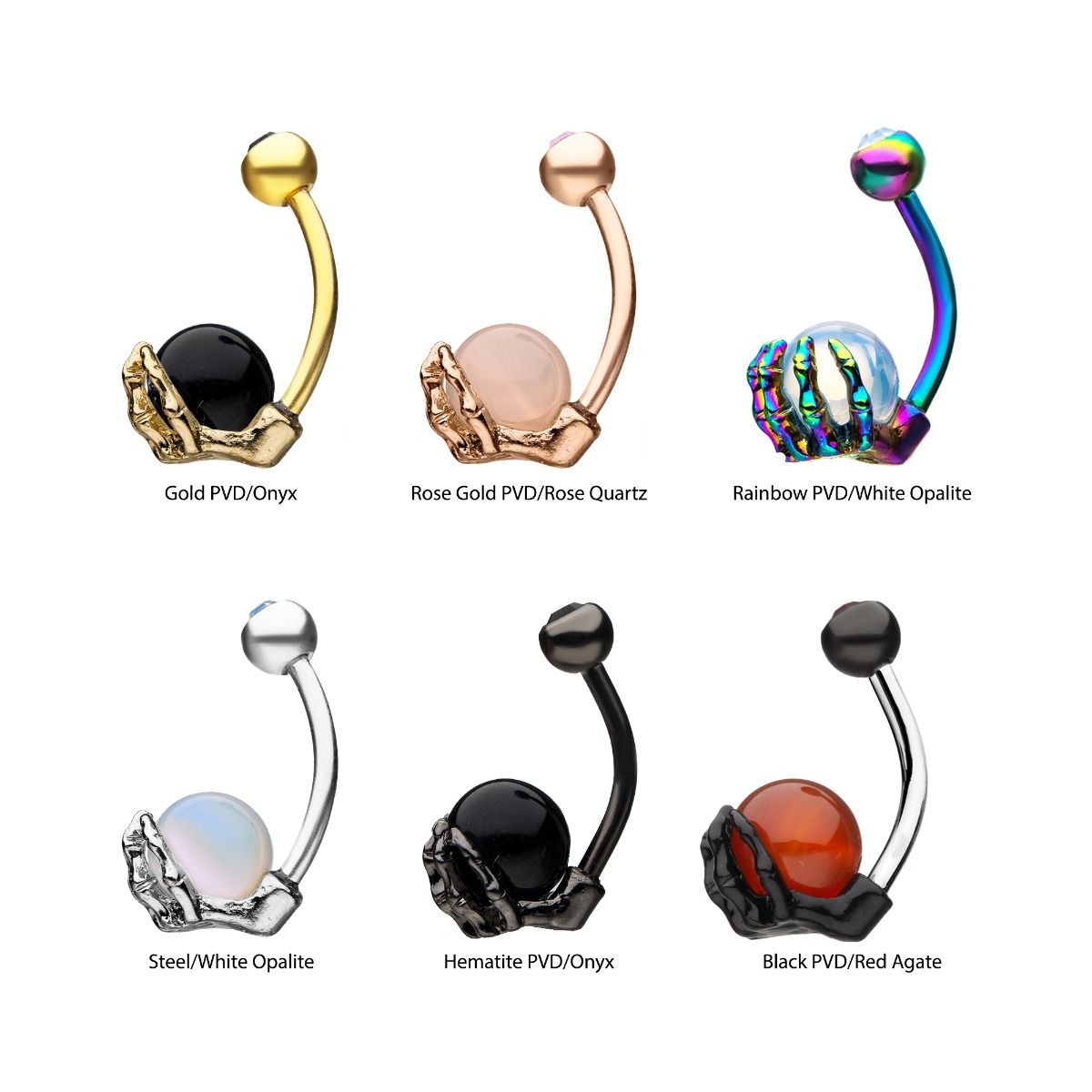 Belly Skull Hand Gem Ball Fixed Navel -Rebel Bod-RebelBod