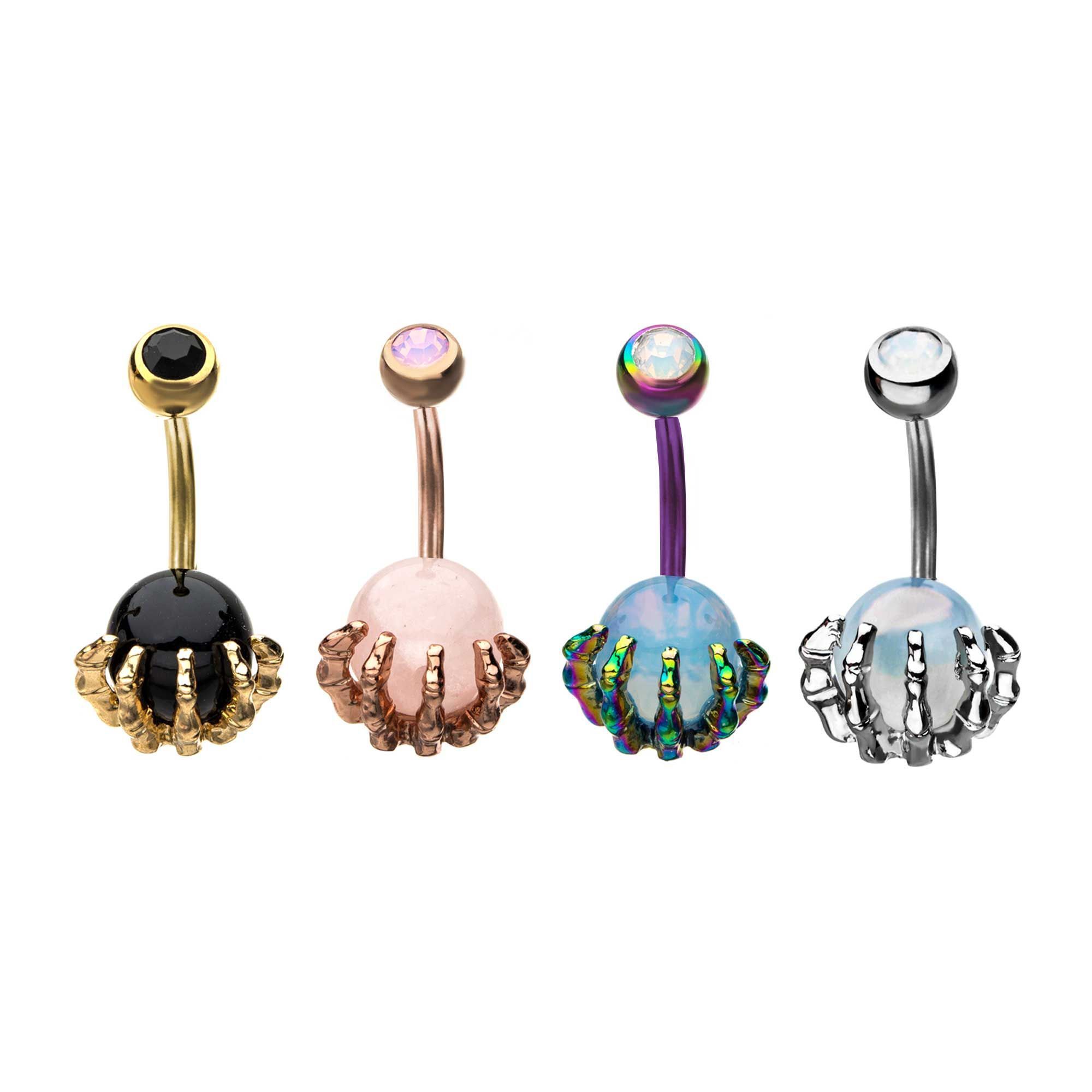 4 Colors Skull Hand Navel Rings Gem Ball Belly Button Rings Piercing