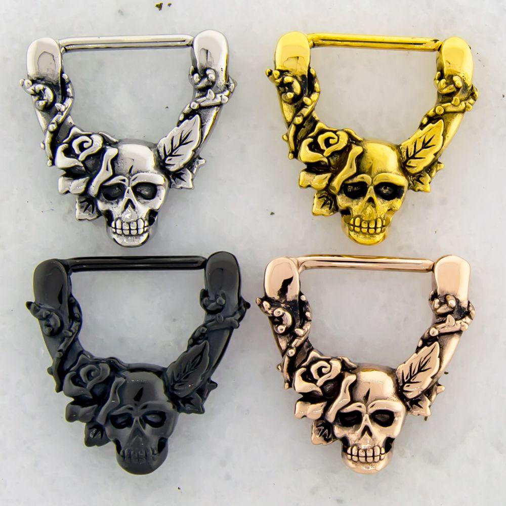 Nipple Barbell Skull Rose Nipple Clicker - 1 Piece -Rebel Bod-RebelBod