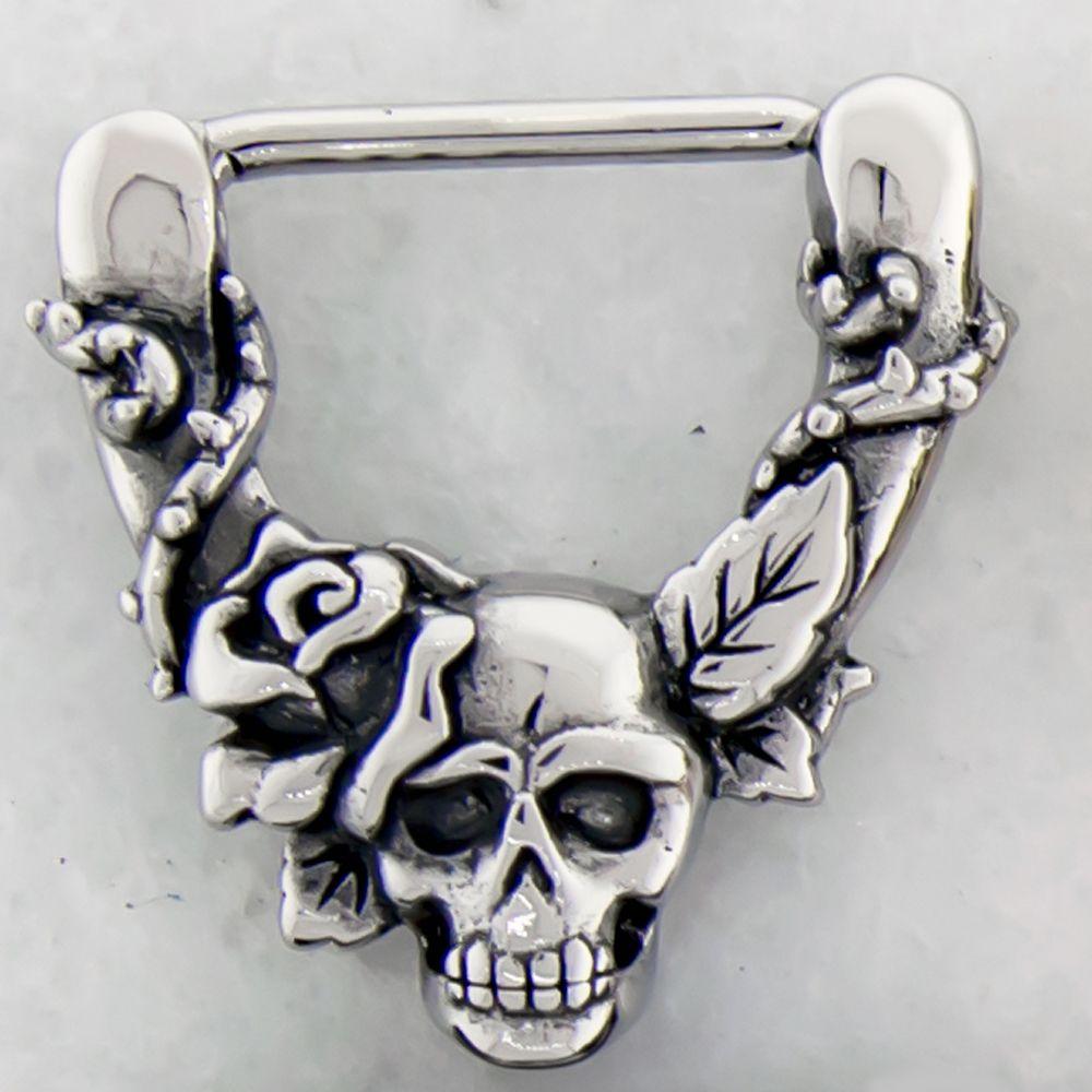 Nipple Barbell Skull Rose Nipple Clicker - 1 Piece -Rebel Bod-RebelBod