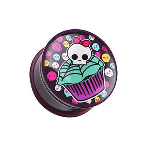 Plugs Earrings - Single Flare Skullicious Cupcake Single Flared Ear Gauge Plug - 1 Pair -Rebel Bod-RebelBod