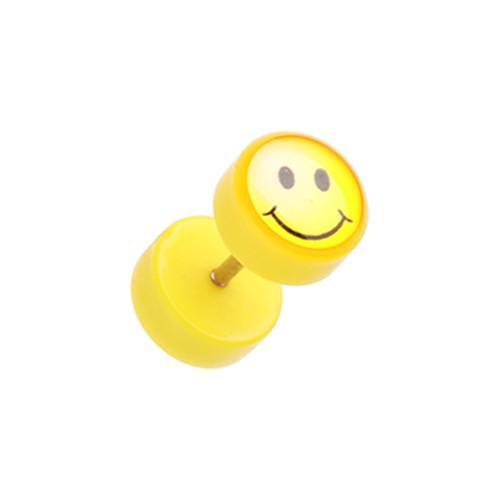 Smiley Yellow Acrylic Fake Plug - 1 Pair