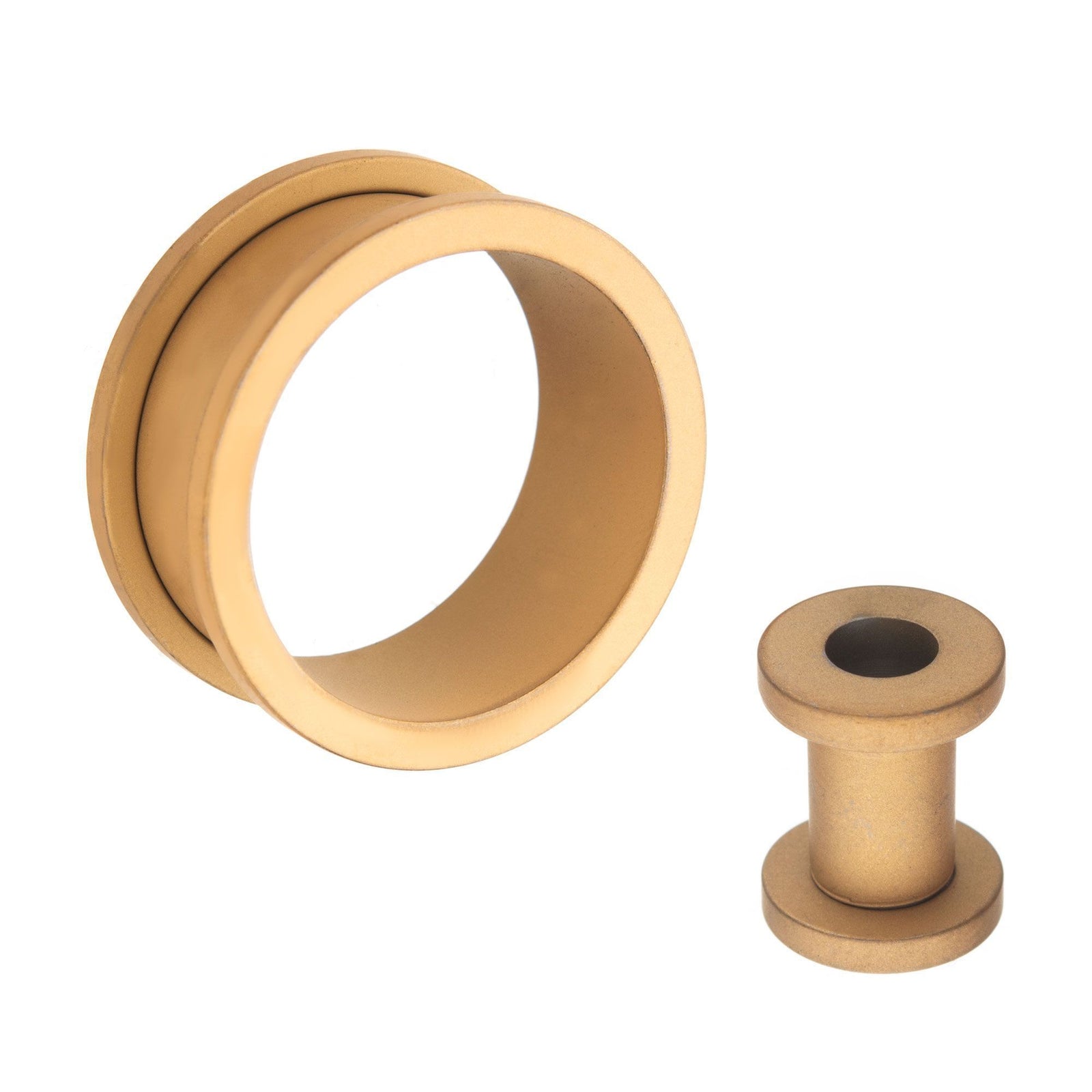 Smooth Matte Finish Gold Plated Screw Fit Double Flared Ear Gauge Tunnel Plugs - 1 Pair
