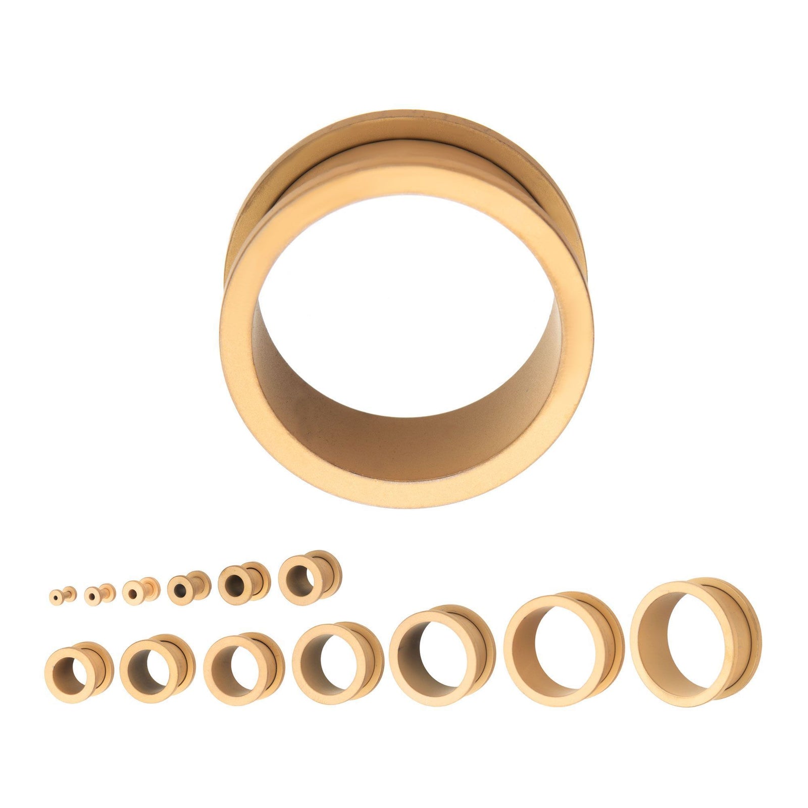 Smooth Matte Finish Gold Plated Screw Fit Double Flared Ear Gauge Tunnel Plugs - 1 Pair