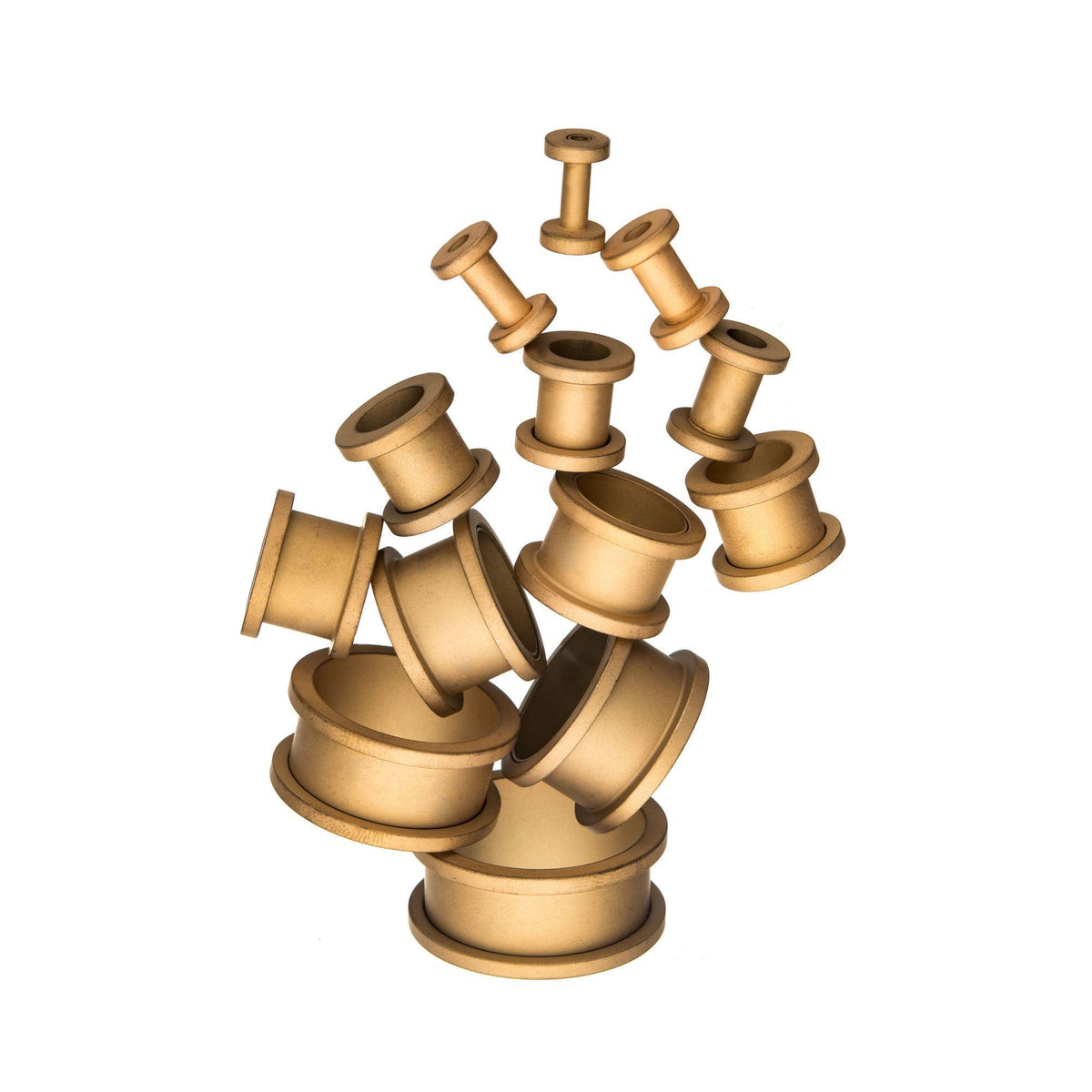 Smooth Matte Finish Gold Plated Screw Fit Double Flared Ear Gauge Tunnel Plugs - 1 Pair