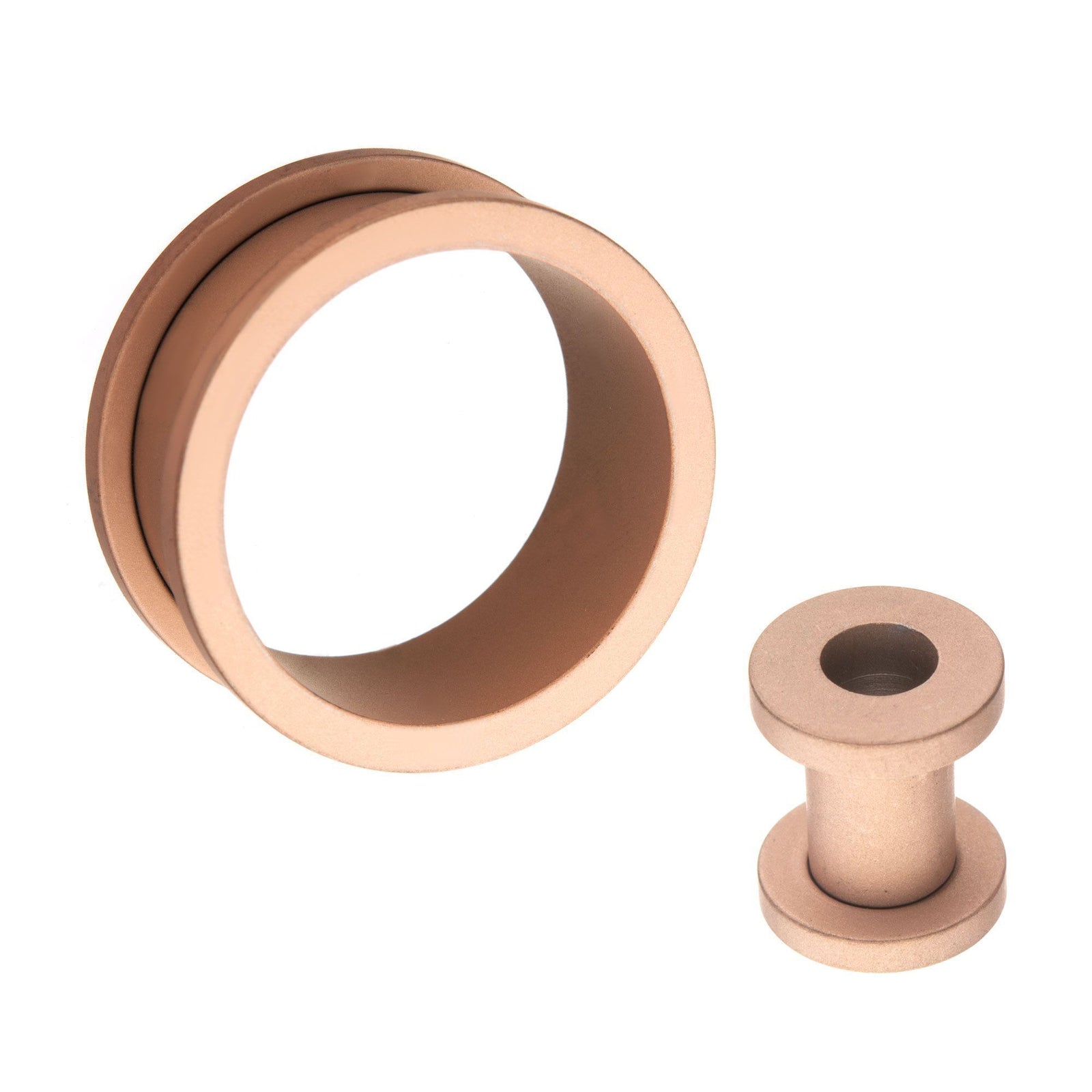 Tunnels - Double Flare Smooth Matte Finish Rose Gold Plated Screw Fit Tunnel Plugs - 1 Pair  sbvptmrgs -Rebel Bod-RebelBod