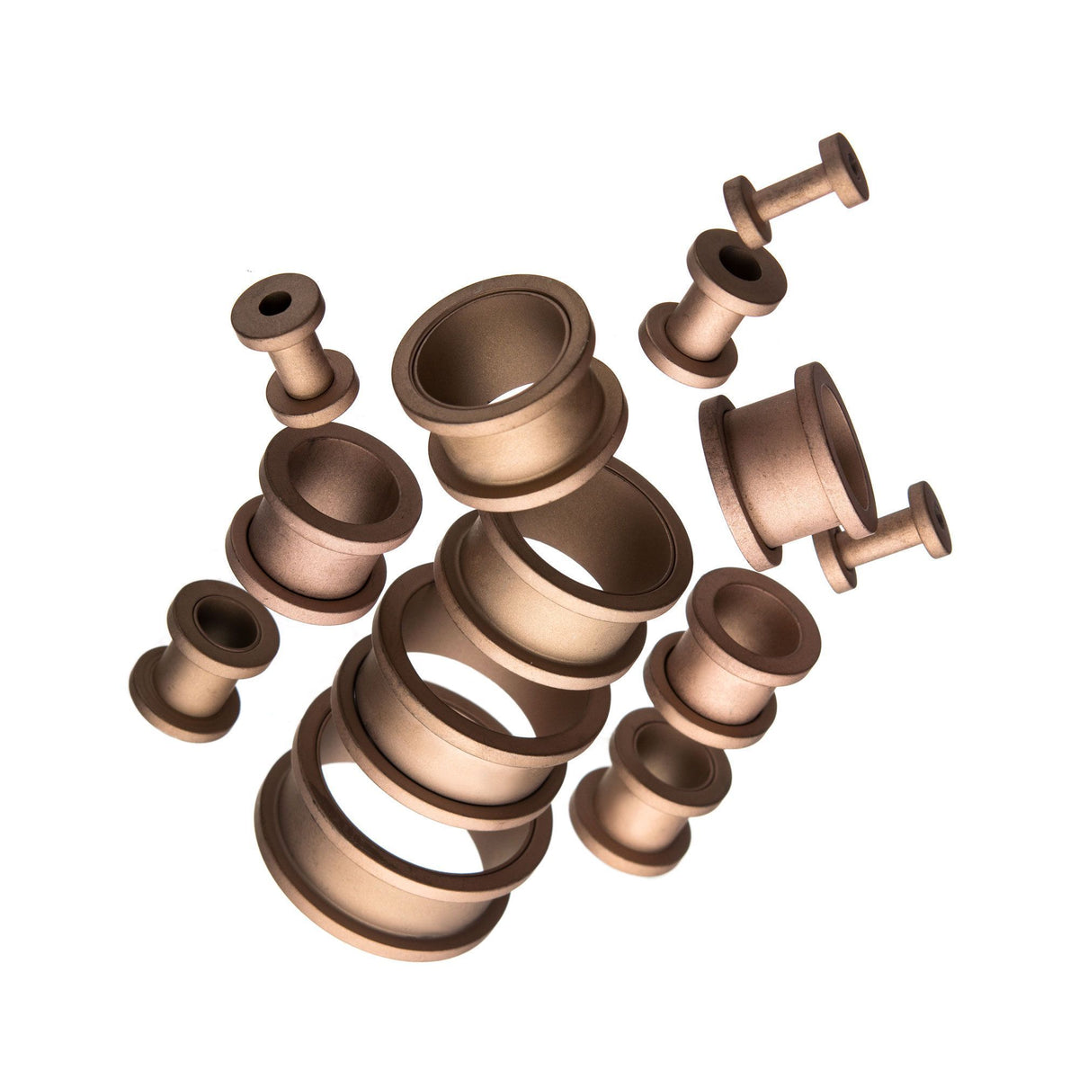 Tunnels - Double Flare Smooth Matte Finish Rose Gold Plated Screw Fit Tunnel Plugs - 1 Pair  sbvptmrgs -Rebel Bod-RebelBod