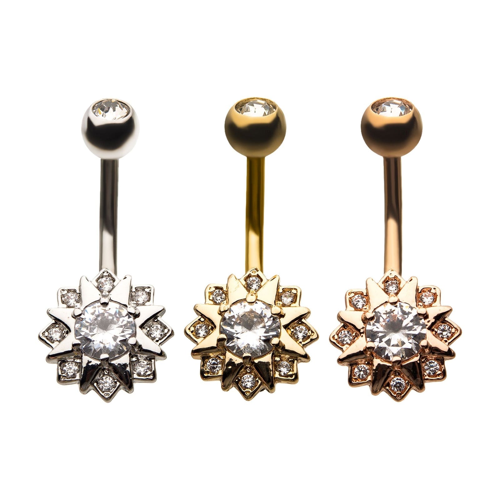 Belly Snowflake CZ Fixed Navel -Rebel Bod-RebelBod