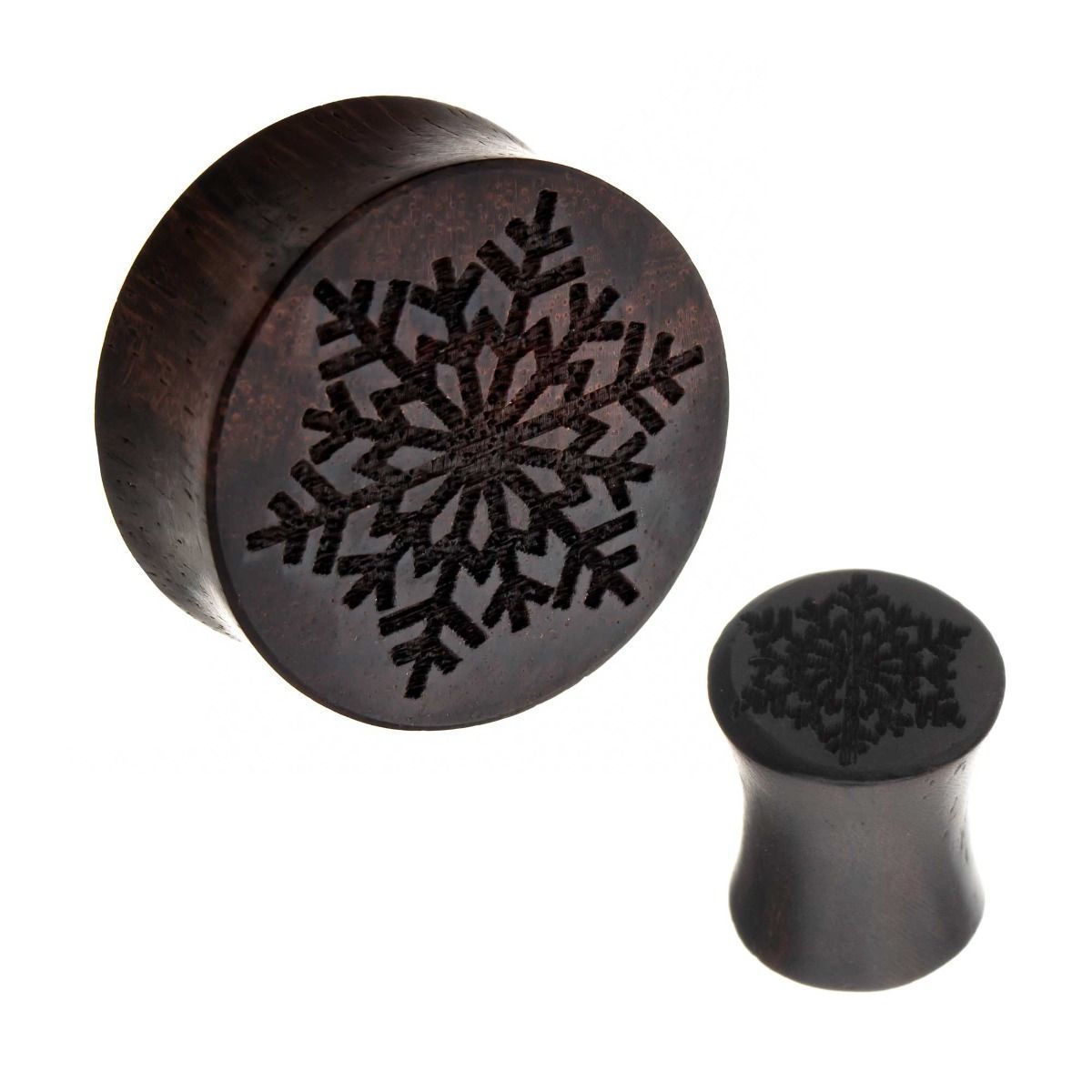 Snowflake Sono Wood Double Flared Ear Gauge Plugs- 1 Pair