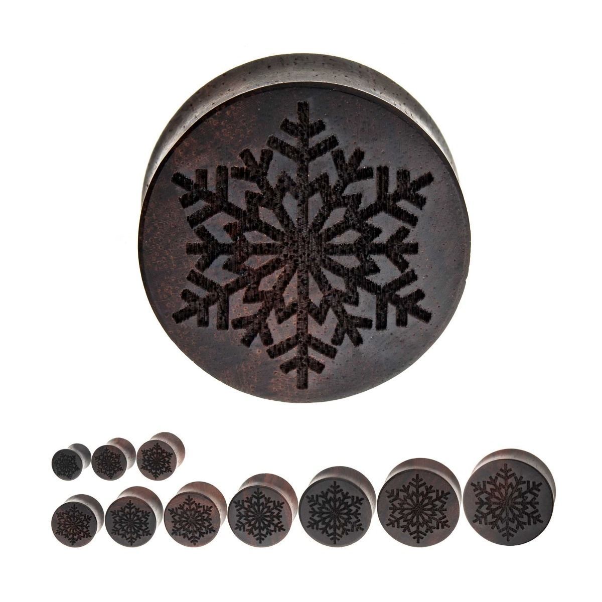 Snowflake Sono Wood Double Flared Ear Gauge Plugs- 1 Pair