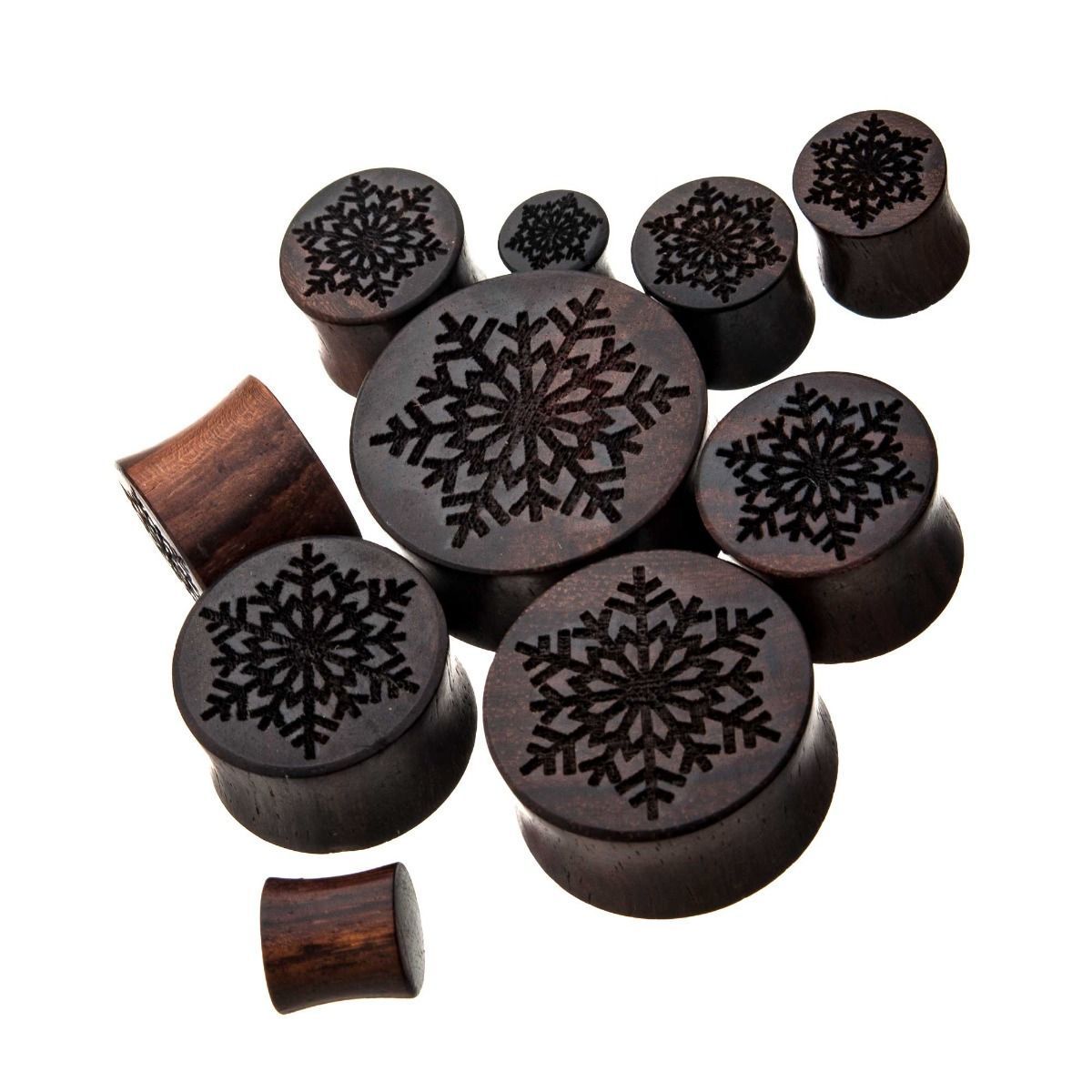Snowflake Sono Wood Double Flared Ear Gauge Plugs- 1 Pair