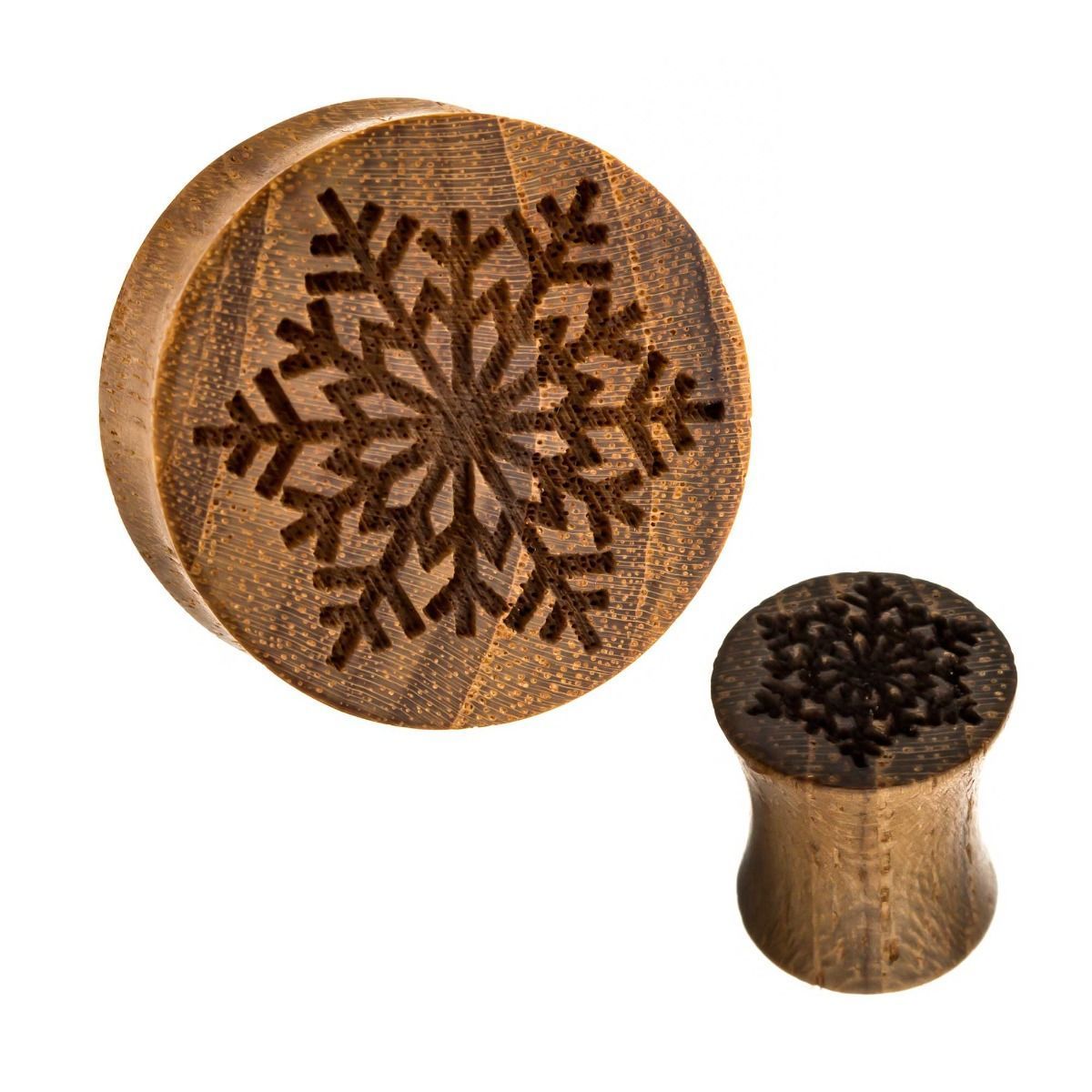 Snowflake Teak Wood Double Flared Ear Gauge Plugs - 1 Pair