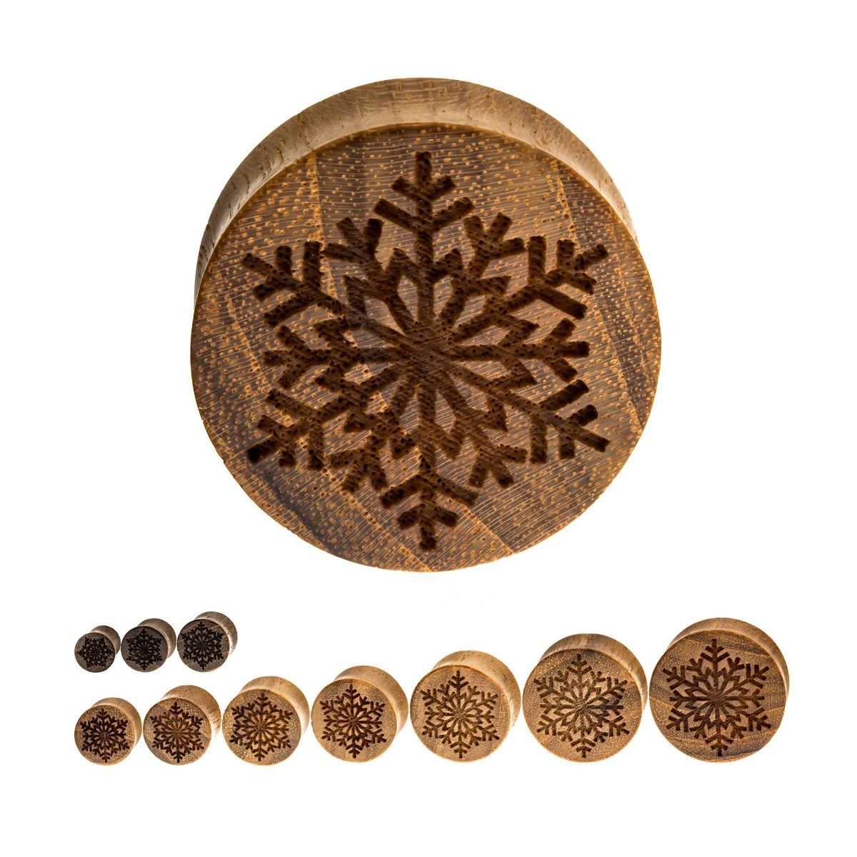 Snowflake Teak Wood Double Flared Ear Gauge Plugs - 1 Pair