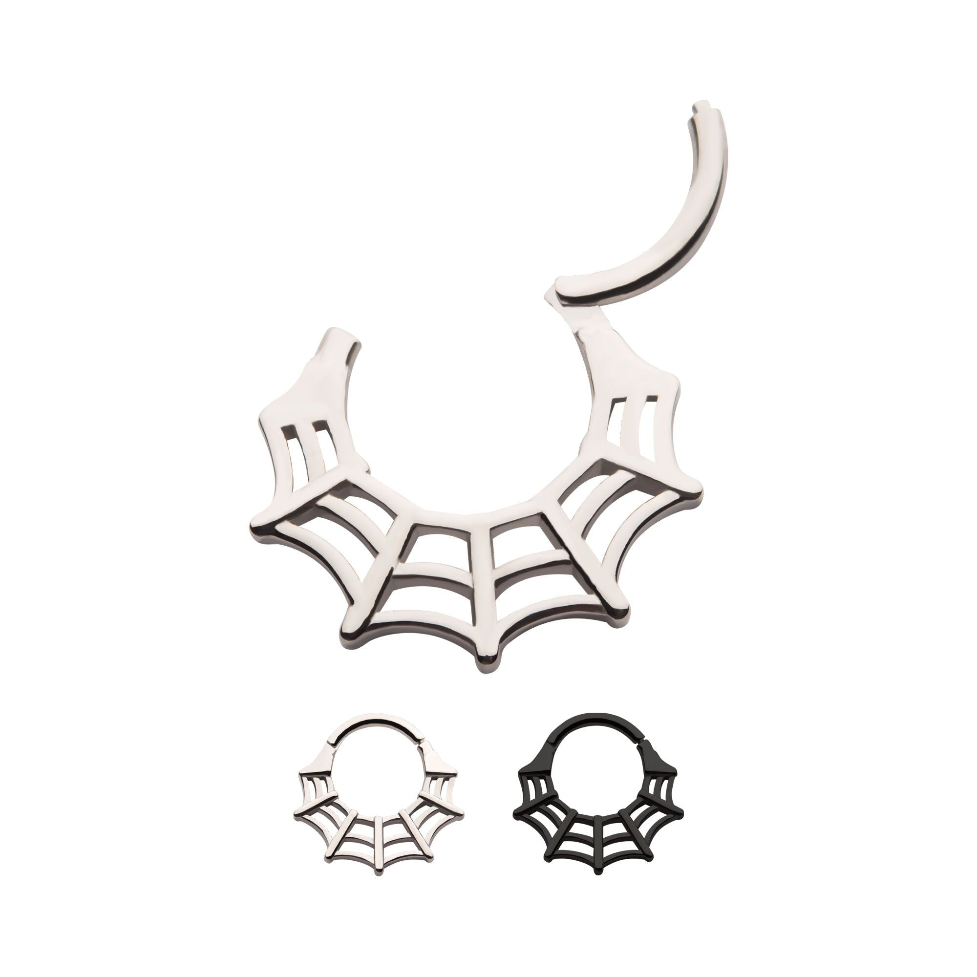 Clicker - Cartilage | Septum Spider Web Front Facing Hinged Segment Clicker - 1 Piece -Rebel Bod-RebelBod