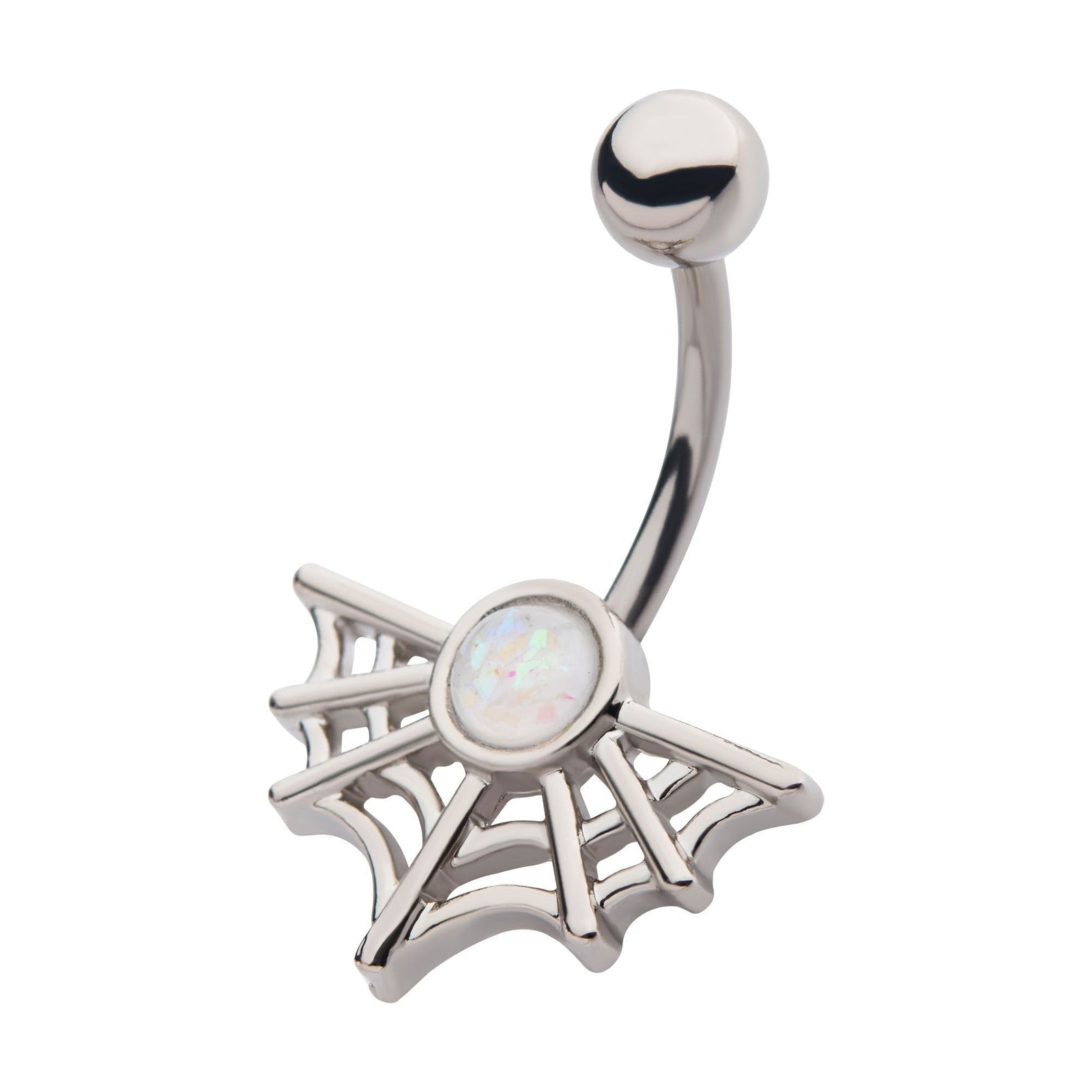 Belly Spider Web Glitter Faux White Opal Fixed Navel -Rebel Bod-RebelBod
