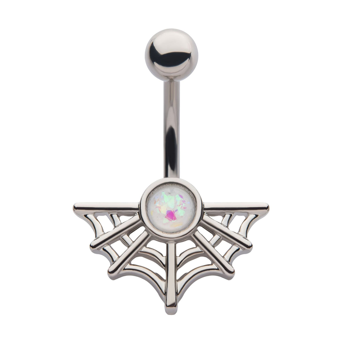 Belly Spider Web Glitter Faux White Opal Fixed Navel -Rebel Bod-RebelBod