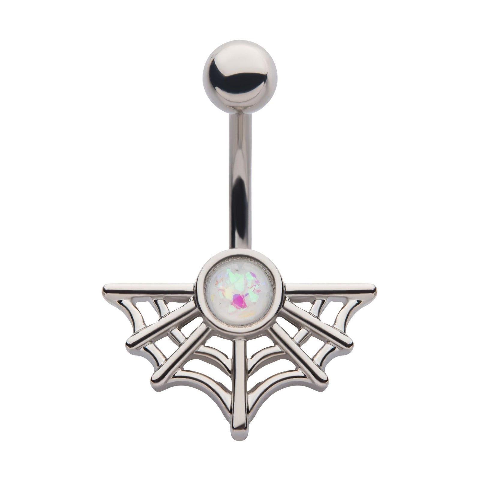 Belly Spider Web Glitter Faux White Opal Fixed Navel -Rebel Bod-RebelBod