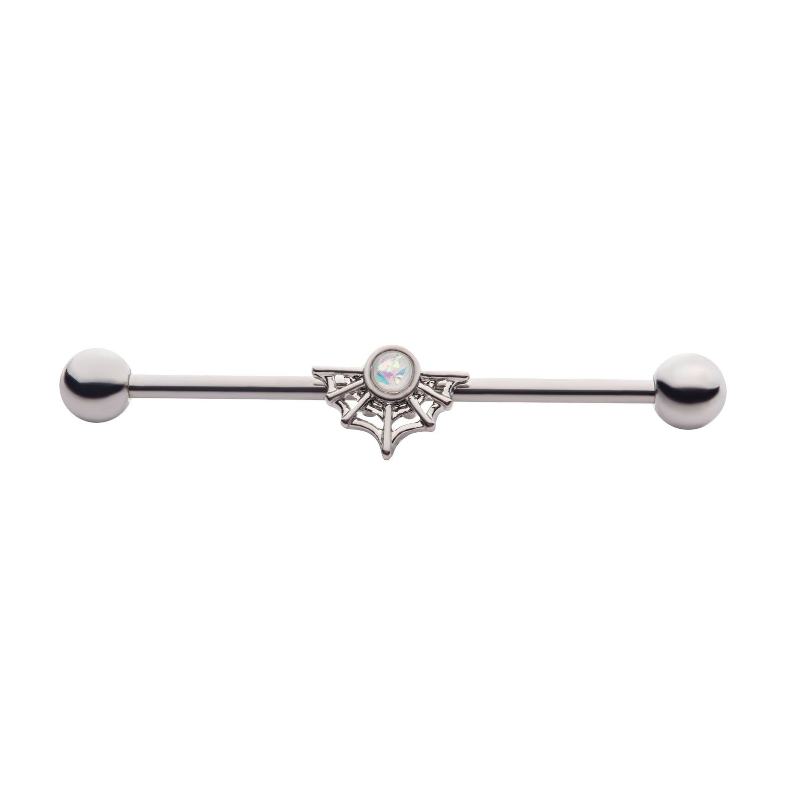 Indistrial Barbell Spider Web Glitter Faux White Opal Industrial Barbell -Rebel Bod-RebelBod