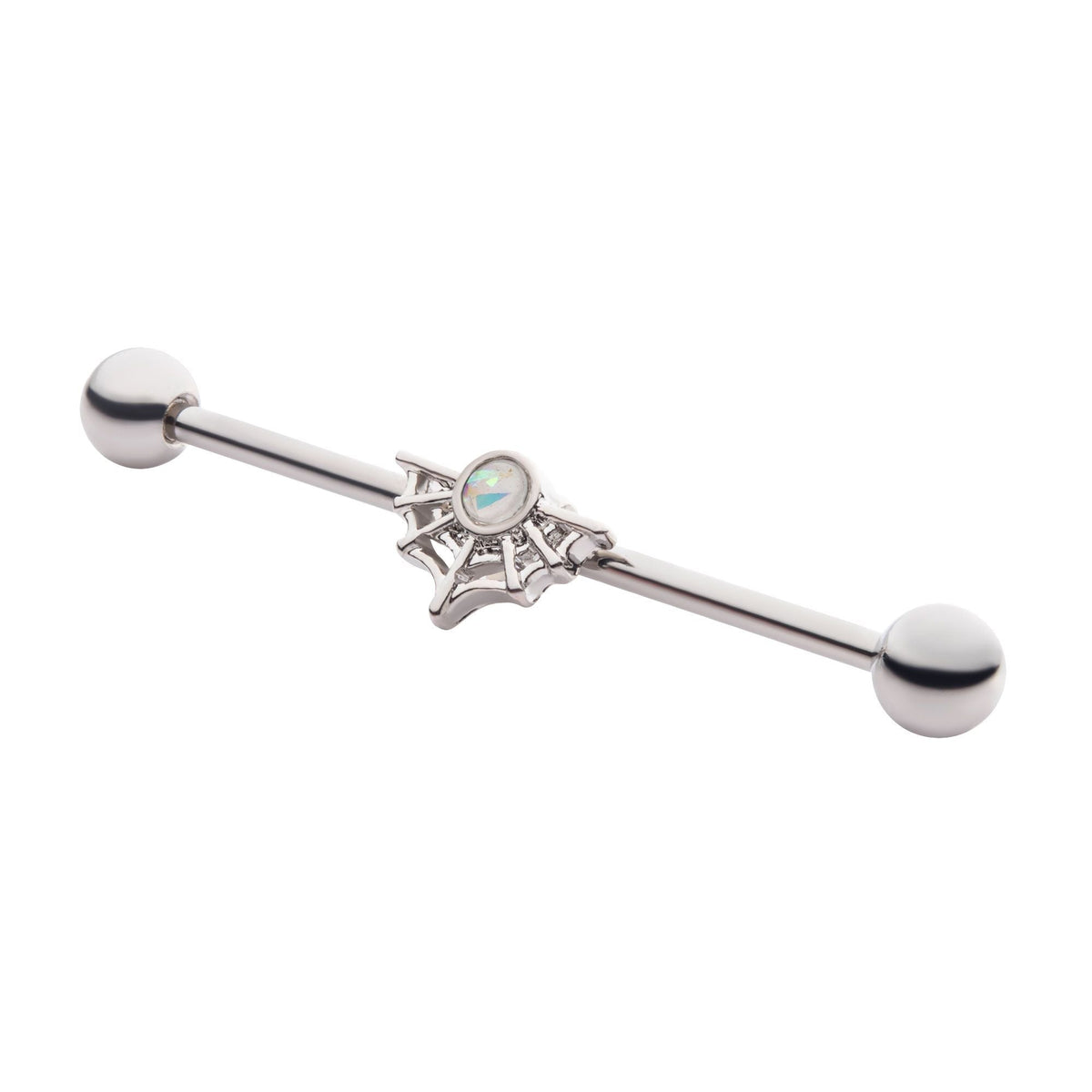 Indistrial Barbell Spider Web Glitter Faux White Opal Industrial Barbell -Rebel Bod-RebelBod