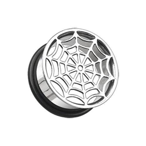 Spider Web Hollow Steel Single Flared Ear Gauge Plug - 1 Pair