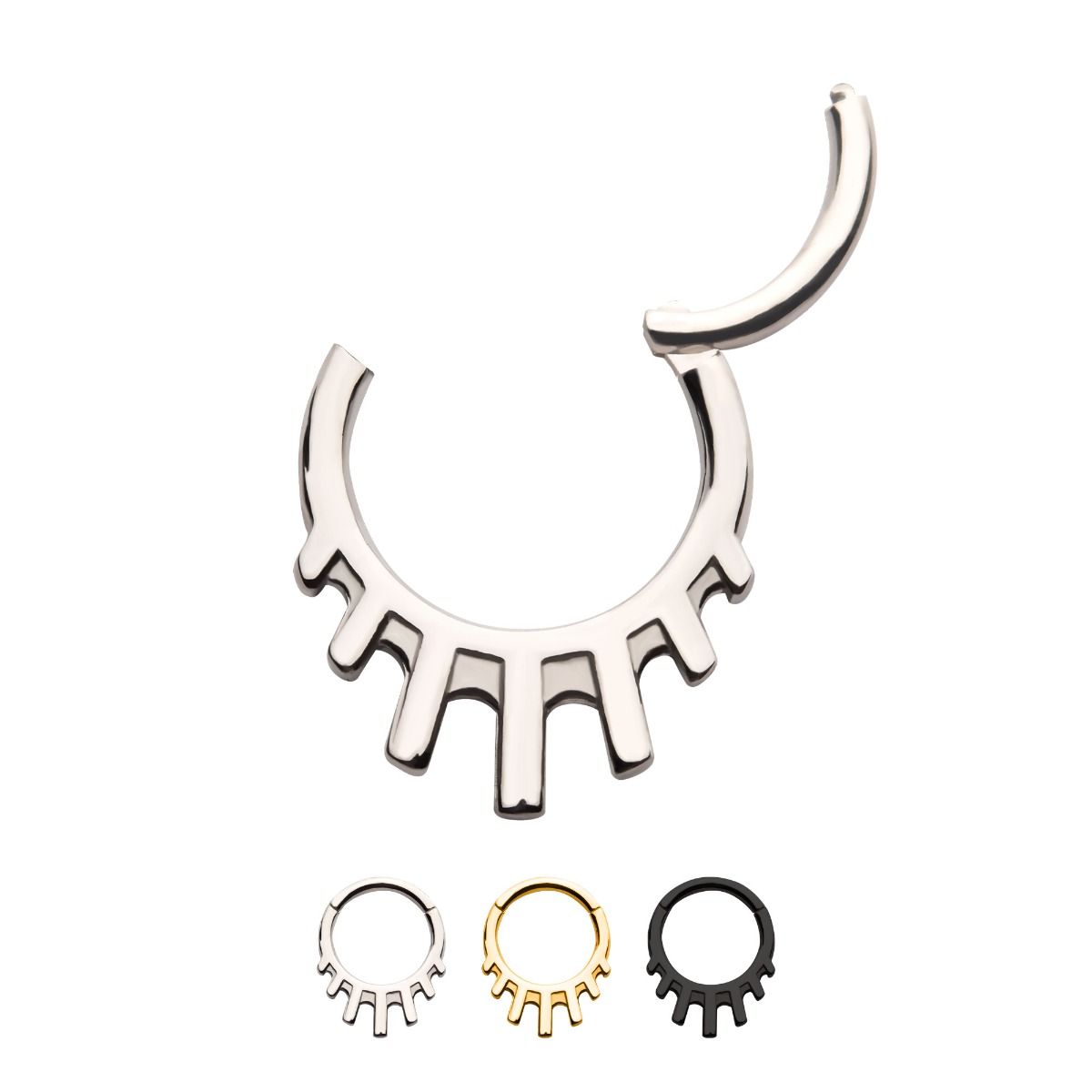 Clicker - Cartilage | Septum Spike Edge Front Facing Hinged Segment Clicker Long - 1 Piece -Rebel Bod-RebelBod