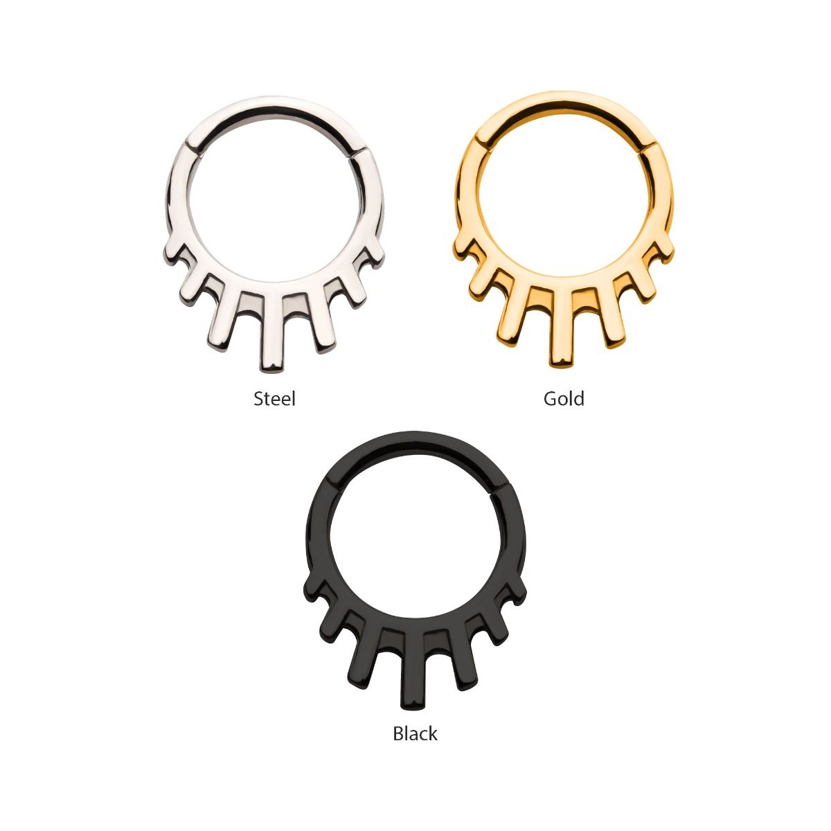 Clicker - Cartilage | Septum Spike Edge Front Facing Hinged Segment Clicker Long - 1 Piece -Rebel Bod-RebelBod