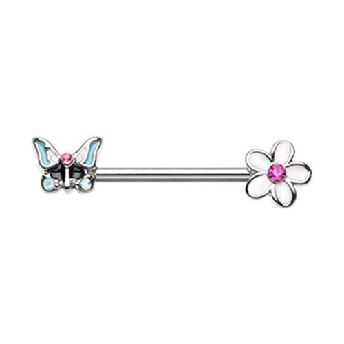 Spring Butterfly Flower Nipple Barbell Ring - 1 Piece
