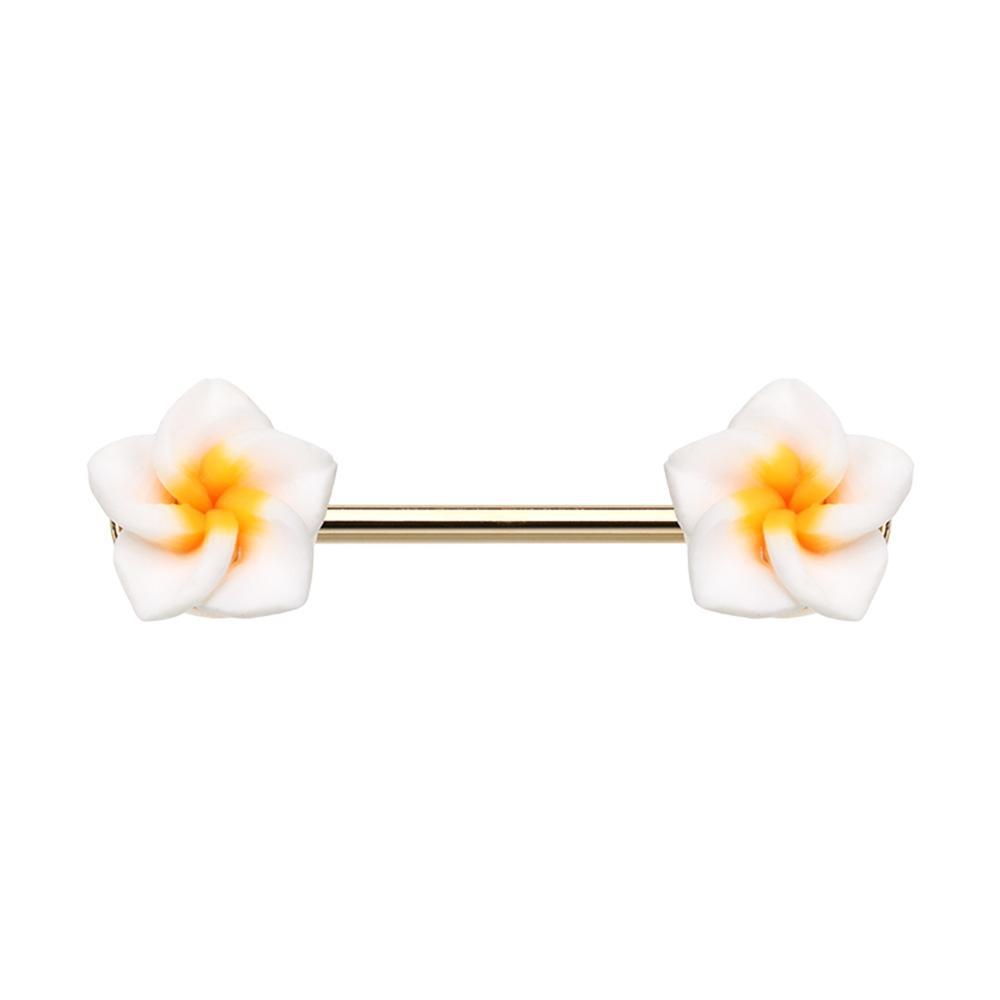 Springtime Plumeria Flower Nipple Barbell - 1 Piece