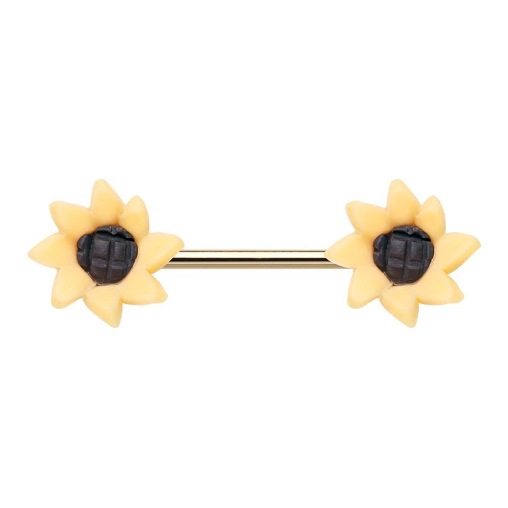 Springtime Sunflower Flower Nipple Barbell Ring - 1 Piece