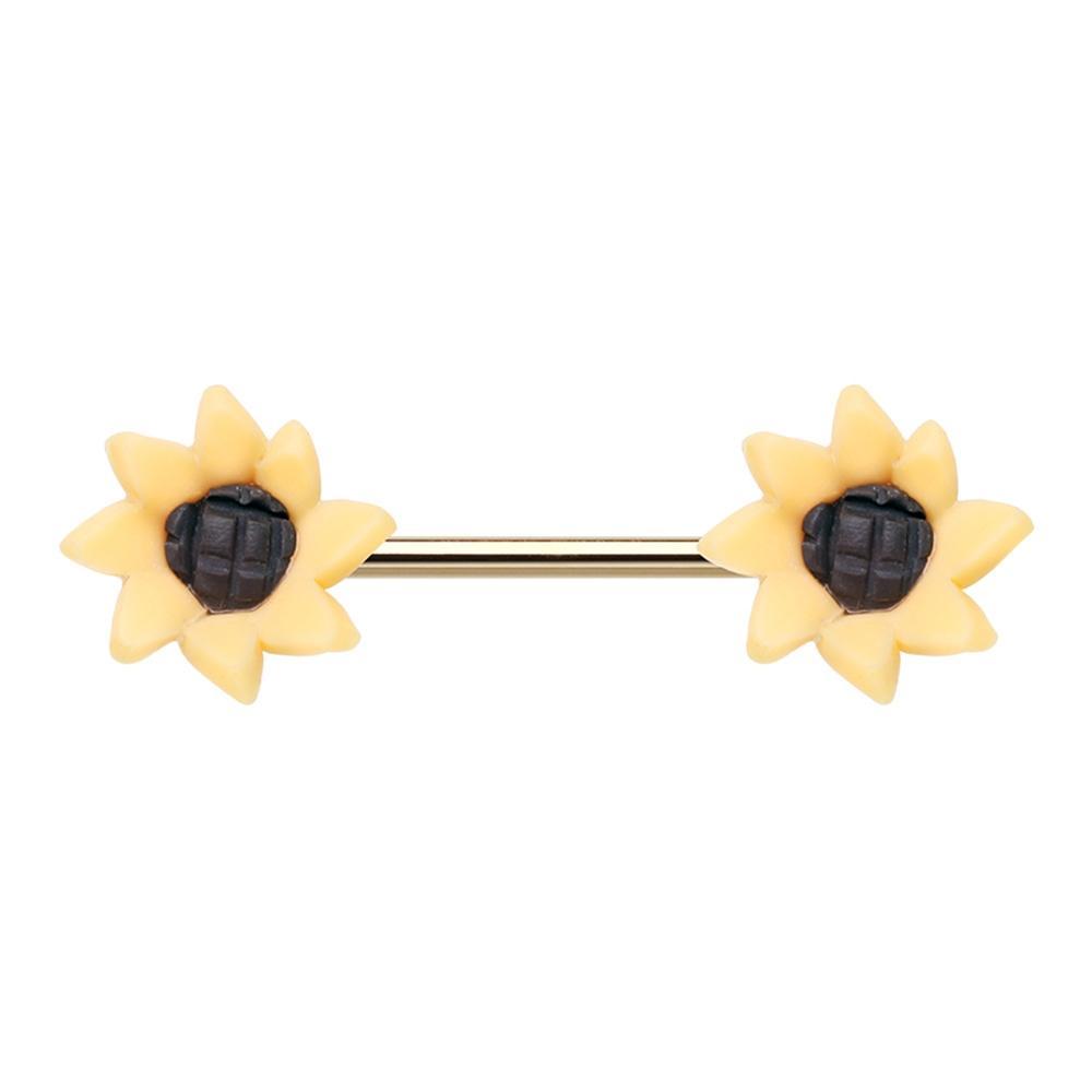 Springtime Sunflower Flower Nipple Barbell - 1 Piece
