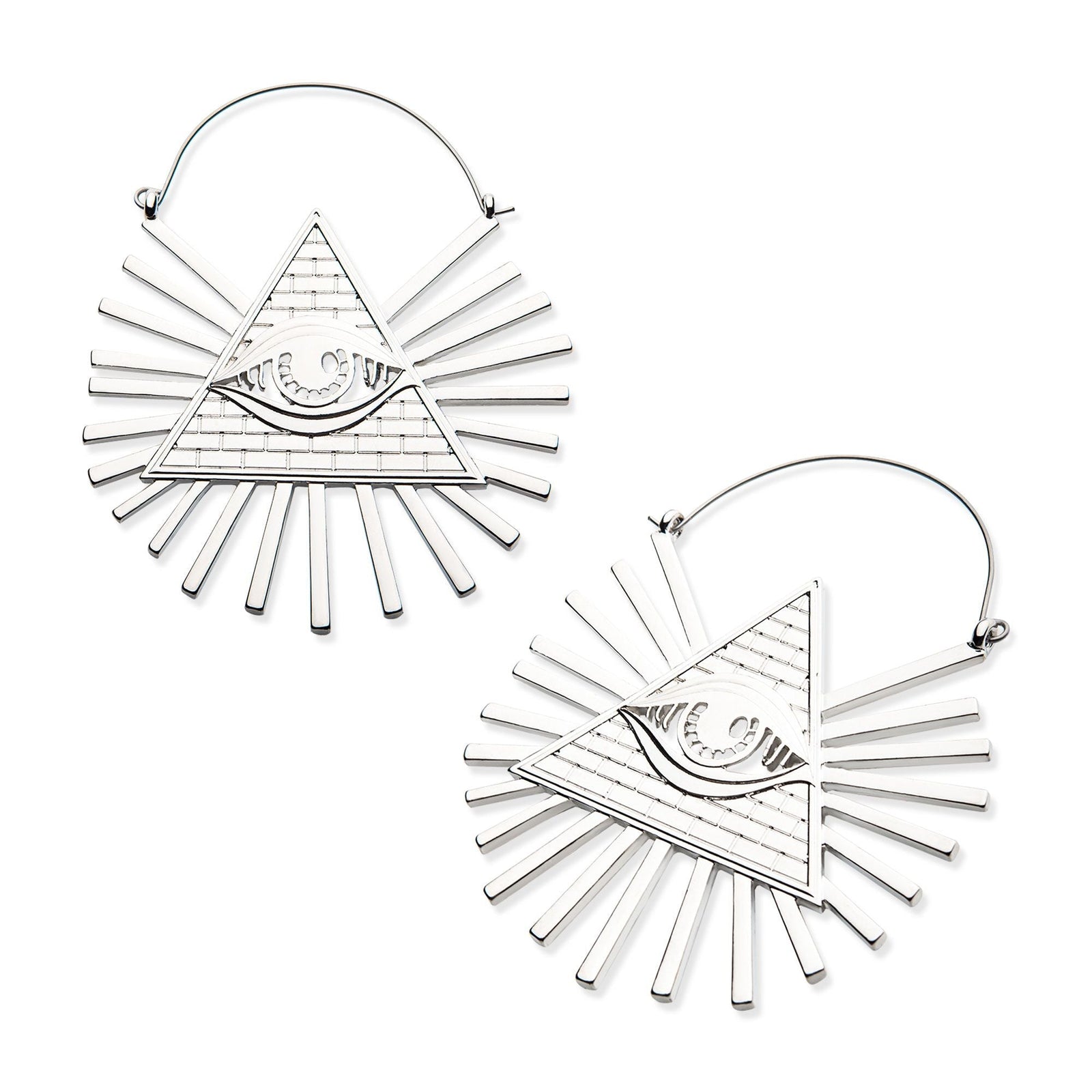 Tapers - Hanging Stainless Steel All Seeing Eye Sunburst Plug Hoops -Rebel Bod-RebelBod