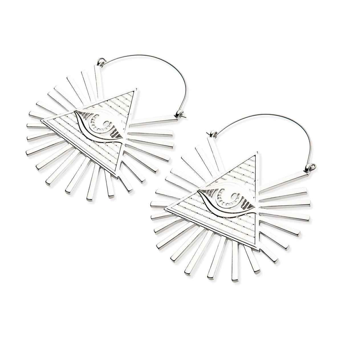 Tapers - Hanging Stainless Steel All Seeing Eye Sunburst Plug Hoops -Rebel Bod-RebelBod