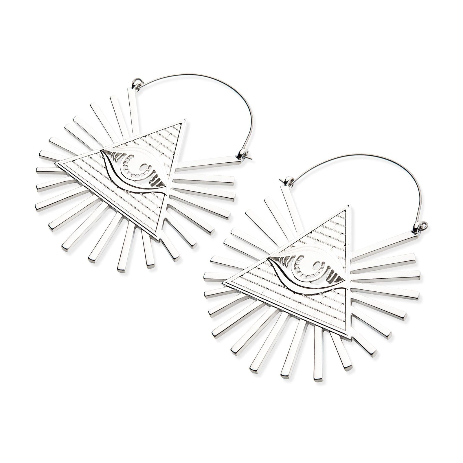 Tapers - Hanging Stainless Steel All Seeing Eye Sunburst Plug Hoops -Rebel Bod-RebelBod