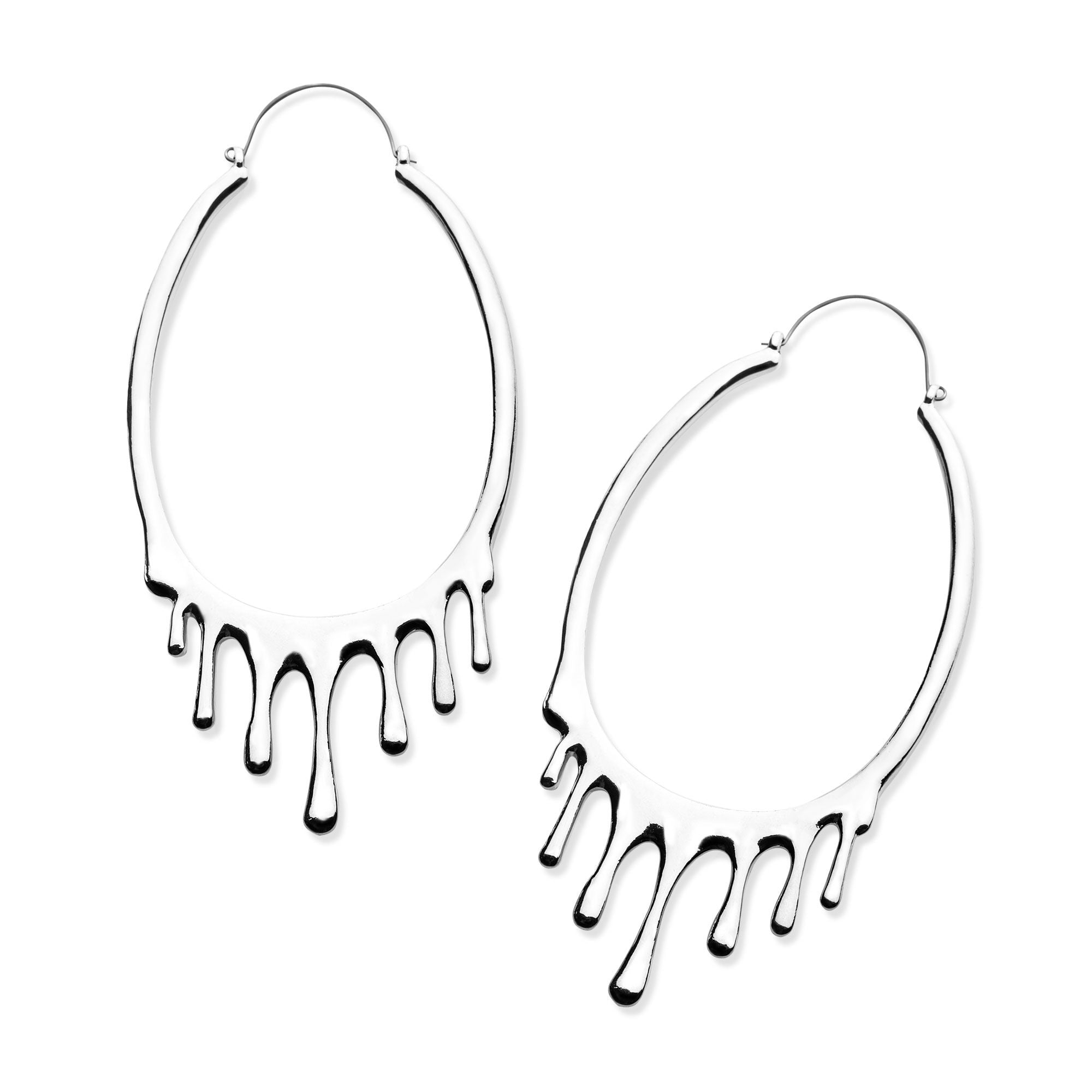 Tapers - Hanging Stainless Steel Large Oval Shape Dripping Effect Plug Hoops -Rebel Bod-RebelBod