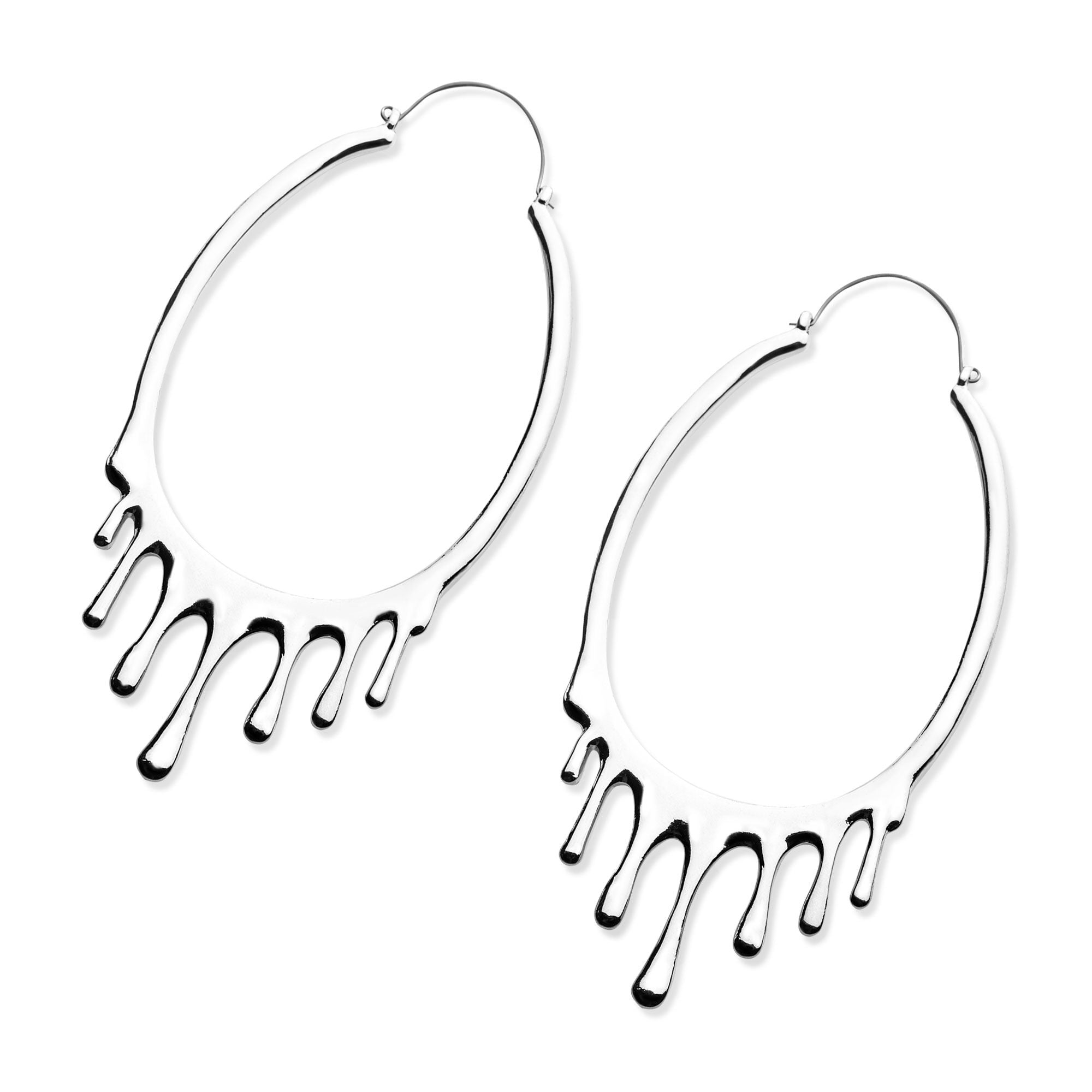 Tapers - Hanging Stainless Steel Large Oval Shape Dripping Effect Plug Hoops -Rebel Bod-RebelBod