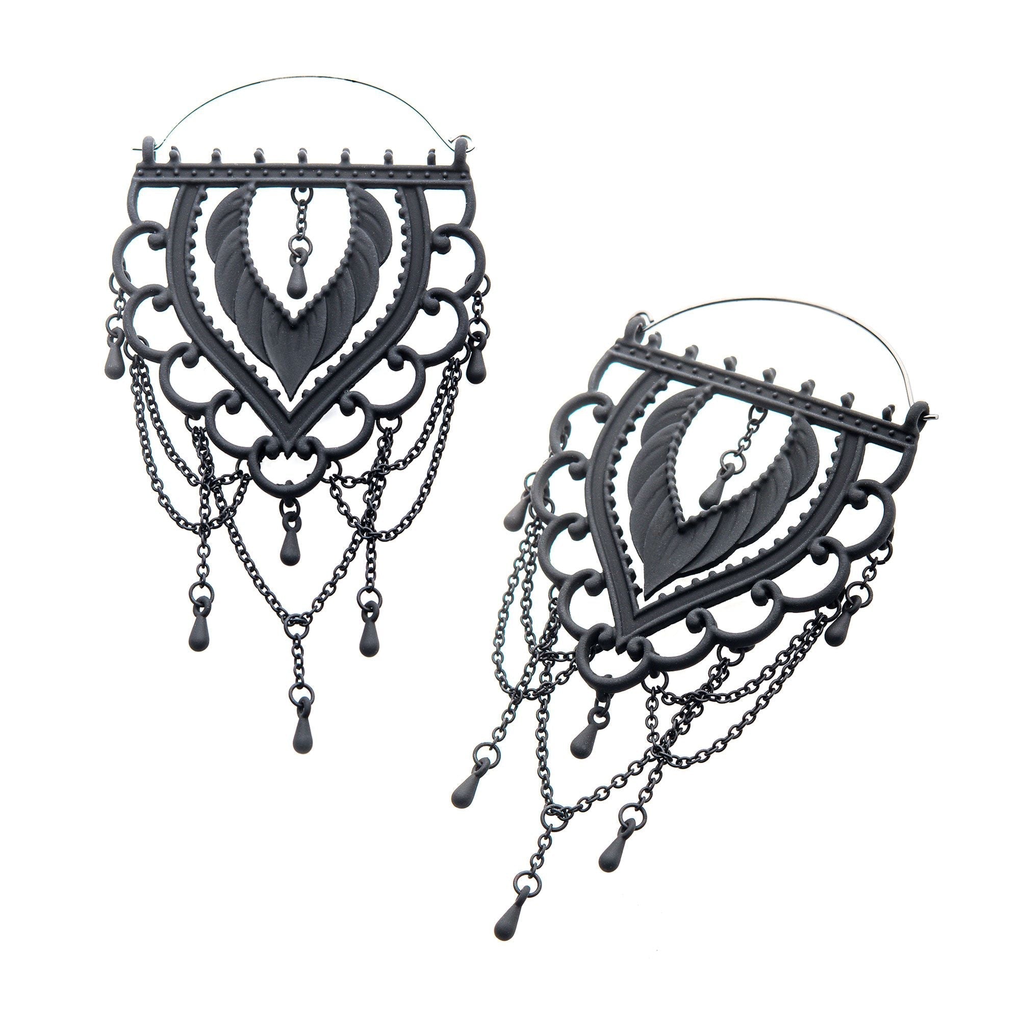 Tapers - Hanging Stainless Steel Matte Black Finish Lace Tattoo Plug Hoops -Rebel Bod-RebelBod