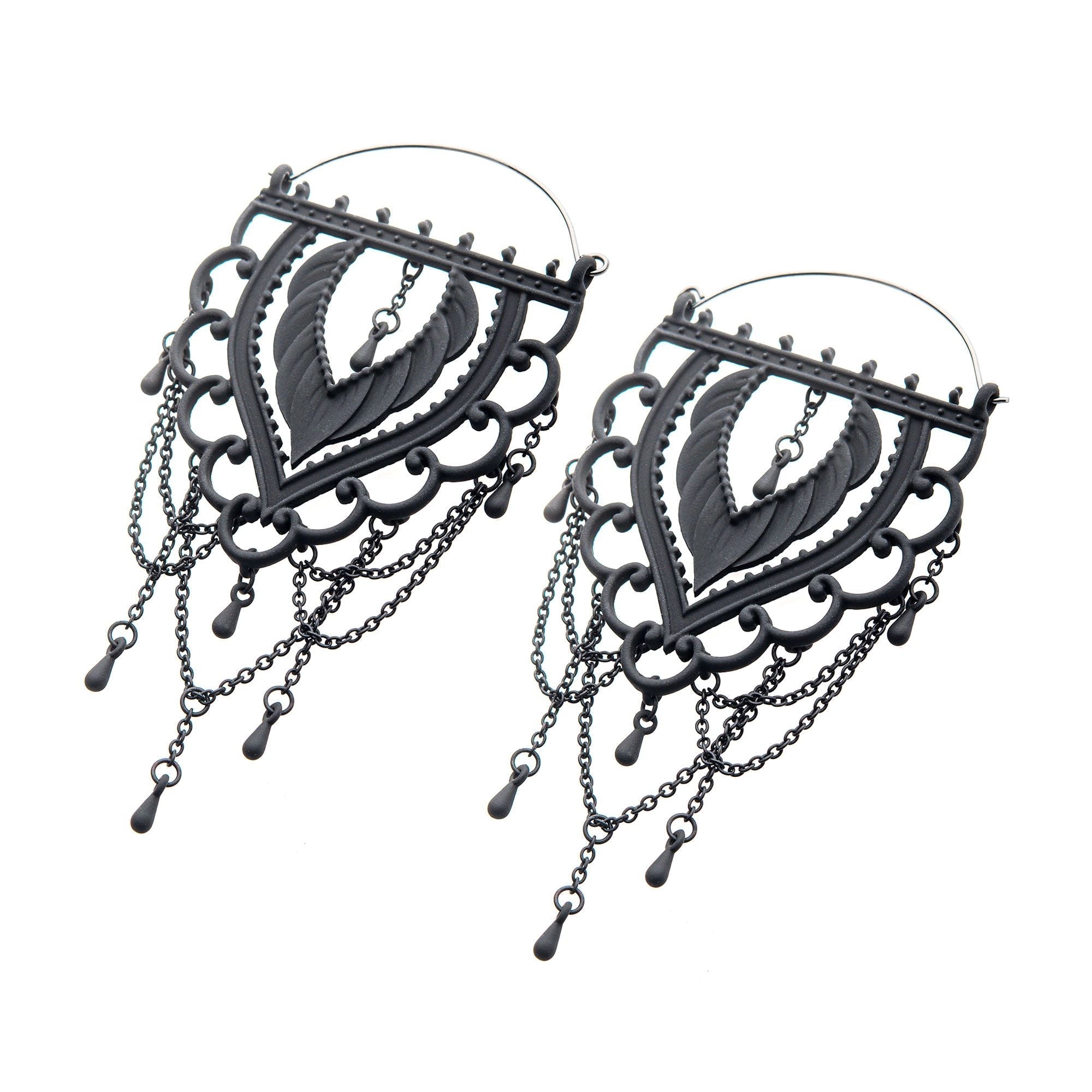 Tapers - Hanging Stainless Steel Matte Black Finish Lace Tattoo Plug Hoops -Rebel Bod-RebelBod