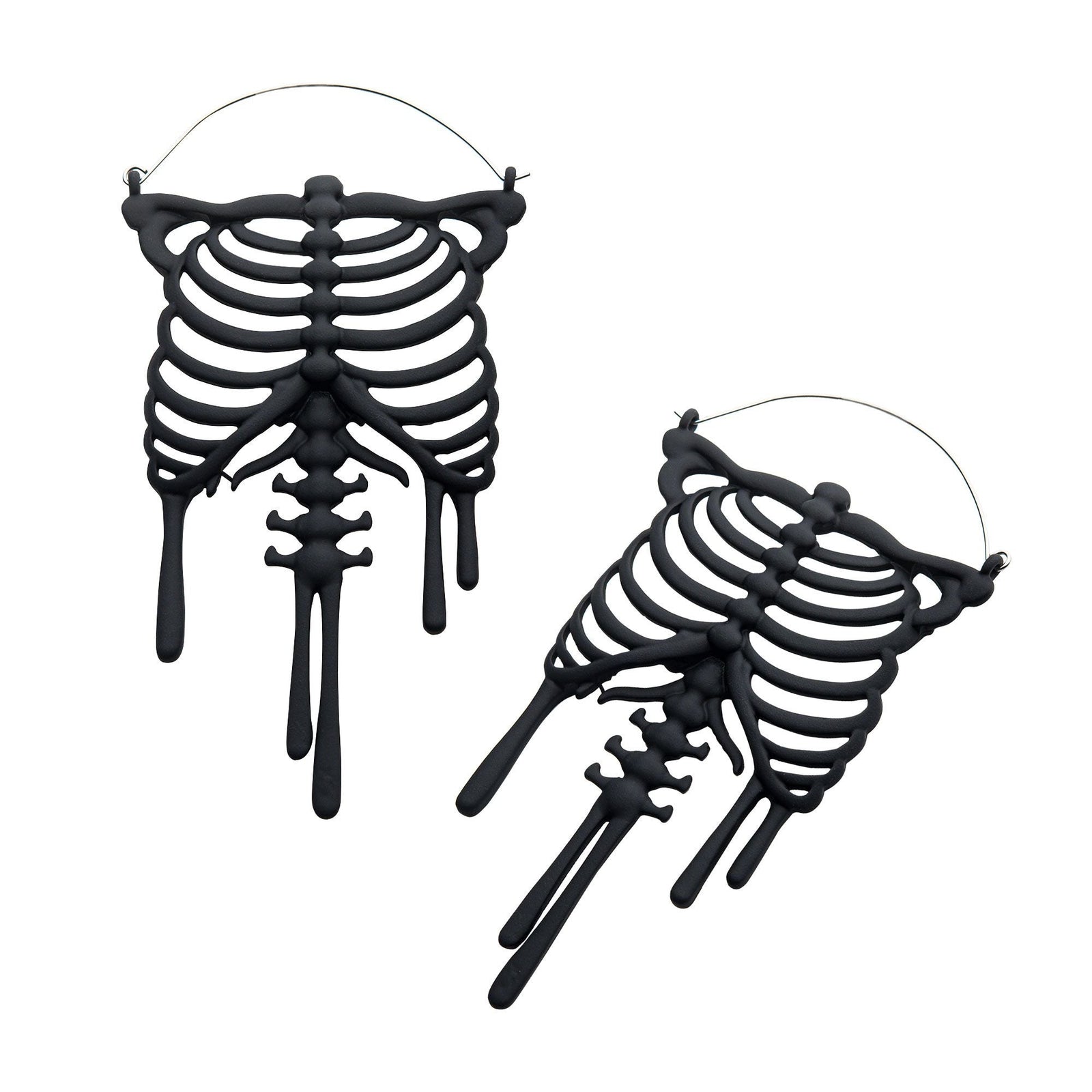 Tapers - Hanging Stainless Steel Matte Black Finish Rib Cage Dripping Effect Plug Hoops -Rebel Bod-RebelBod