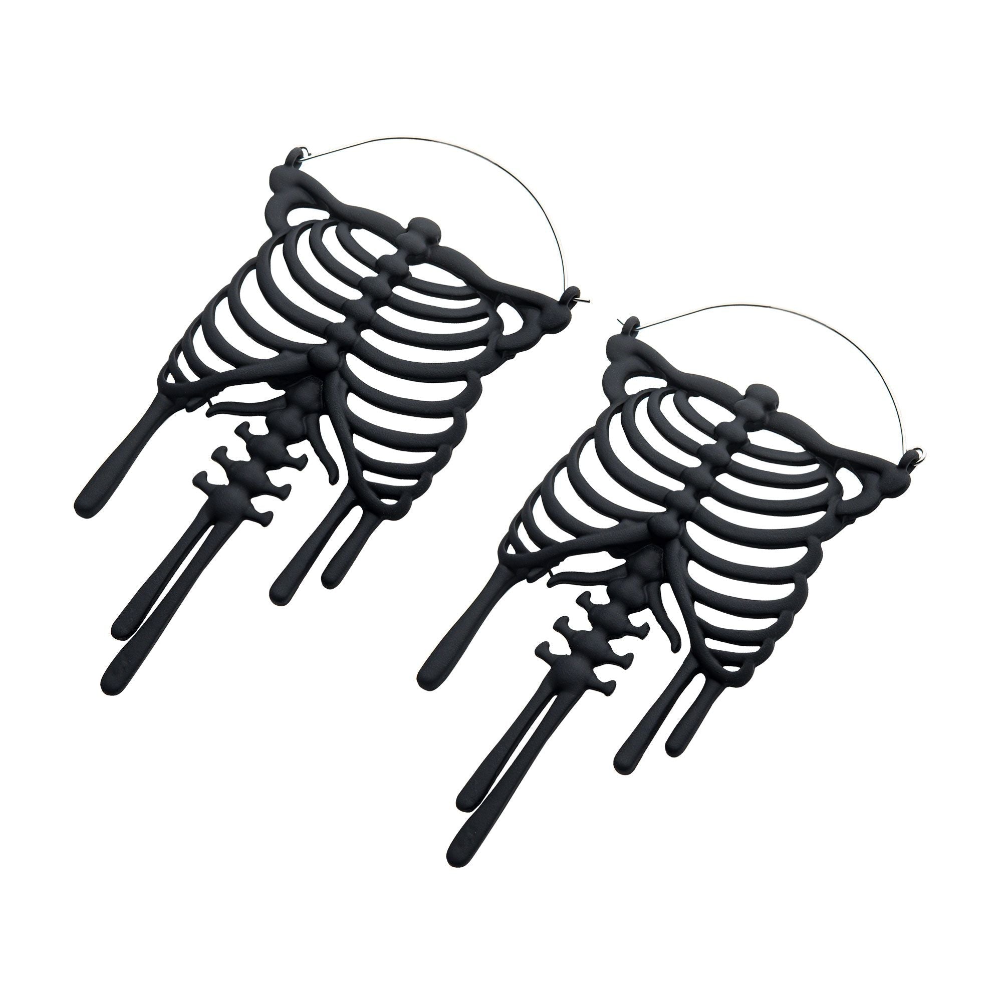 Tapers - Hanging Stainless Steel Matte Black Finish Rib Cage Dripping Effect Plug Hoops -Rebel Bod-RebelBod