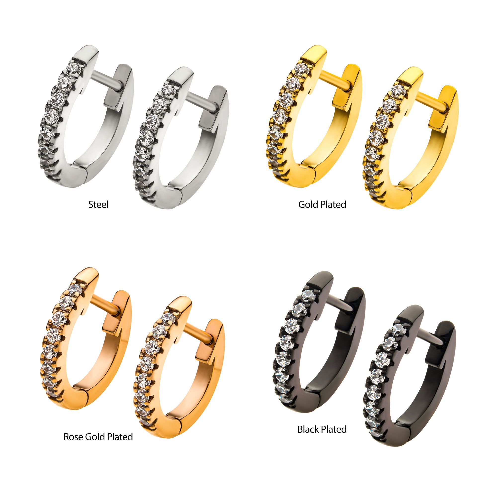 Cartilage Jewelry Stainless Steel Prong Set 9pcs Clear AAA CZ Huggie Earrings -Rebel Bod-RebelBod