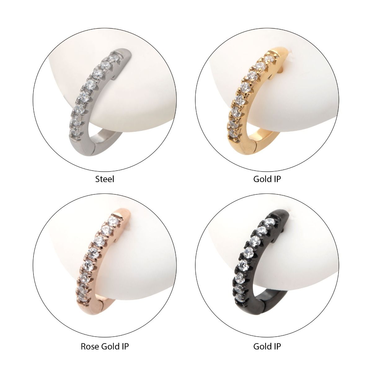 Cartilage Jewelry Stainless Steel Prong Set 9pcs Clear AAA CZ Huggie Earrings -Rebel Bod-RebelBod