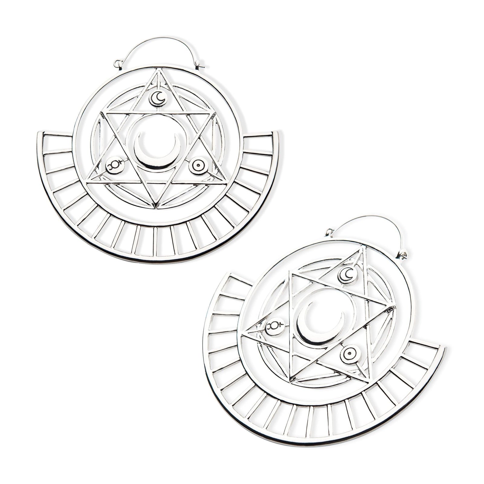 Tapers - Hanging Stainless Steel Sacred Geometry Celestial Plug Hoops -Rebel Bod-RebelBod